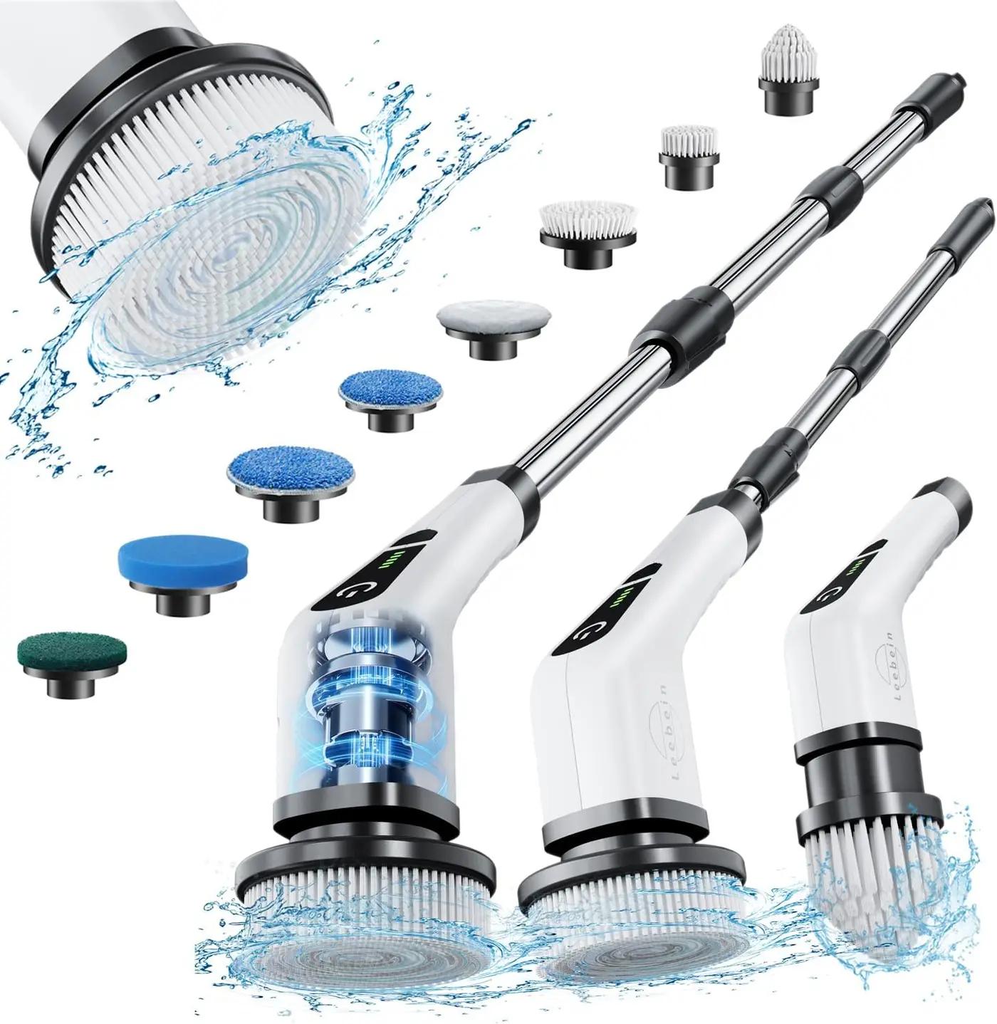 Leebein Electric Spin Scrubber, Cordless Cleaning Brush with 8 Replaceable Brush Heads, Tub and Floor Tile 360 Power Scrubber Dual Speed with Adjustable &amp; Detachable Handle for Bathroom Kitchen Car