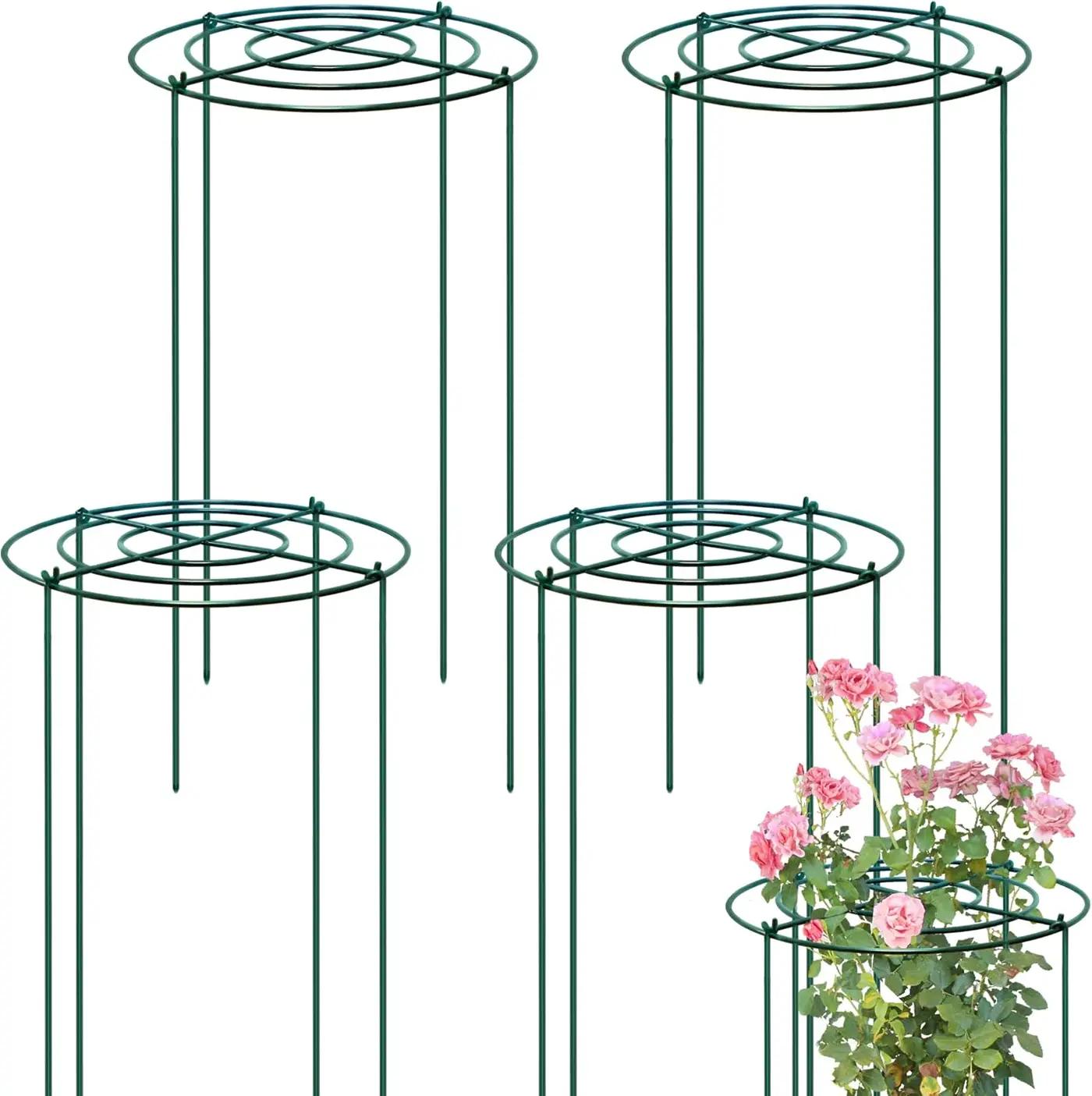 4 Sets Peony Support Cage,12"Diax24"High Heavy Duty Metal Plant Support,Grow Through Hoops Grids with 4 Thickened 4mm Legs,Strong Support Brace for Heavy Blossoms,Flower Support Ring for Peonies,Rose
