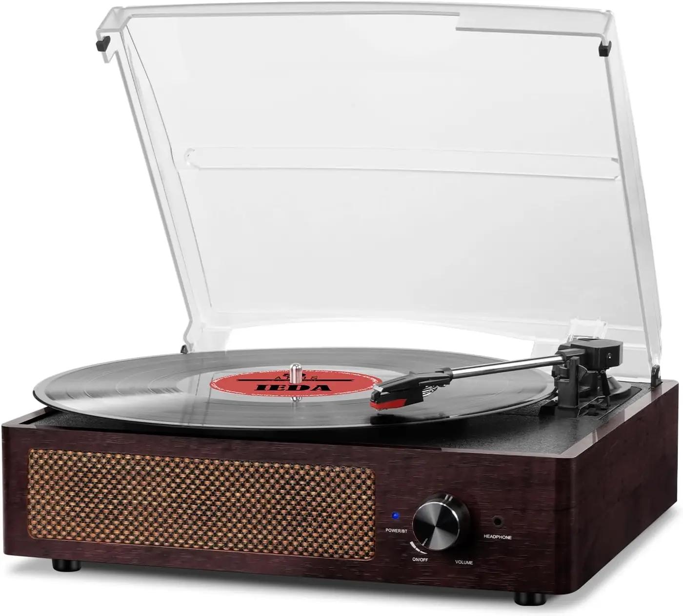 Vinyl Record Player Turntable with Built-in Bluetooth Receiver &amp; 2 Stereo Speakers, 3 Speed 3 Size Portable Retro Record Player for Entertainment and Home Decoration Global Recycled Standard
