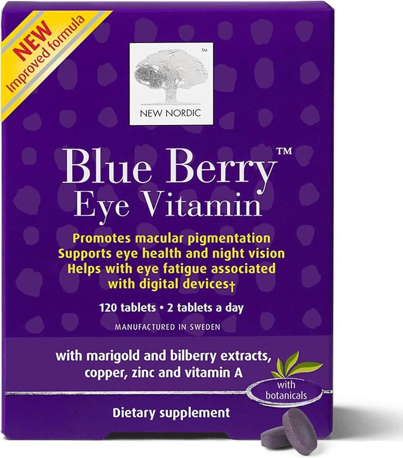 NEW NORDIC Blue Berry Eye Vitamin Lutein Supplement with Zinc, Supports Macular Pigmentation, Eye &amp; Vision Function, 120 Tablets (Pack of 1)