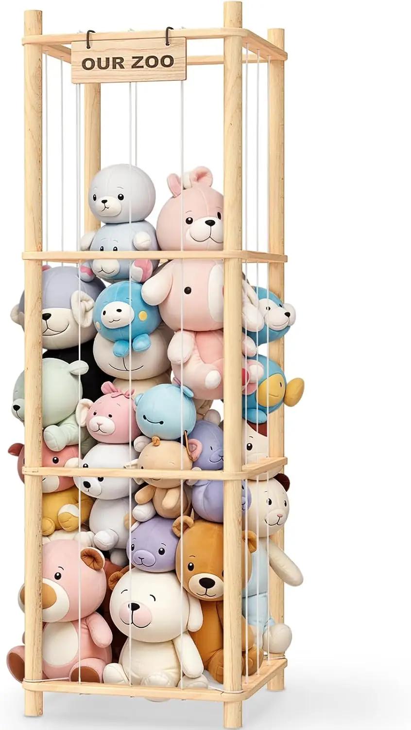 Woodure Stuffed Animal Storage &amp; Organizer, Wooden Cute Zoo Toy Holder for Toddler Rooms, Playrooms &amp; Bedrooms