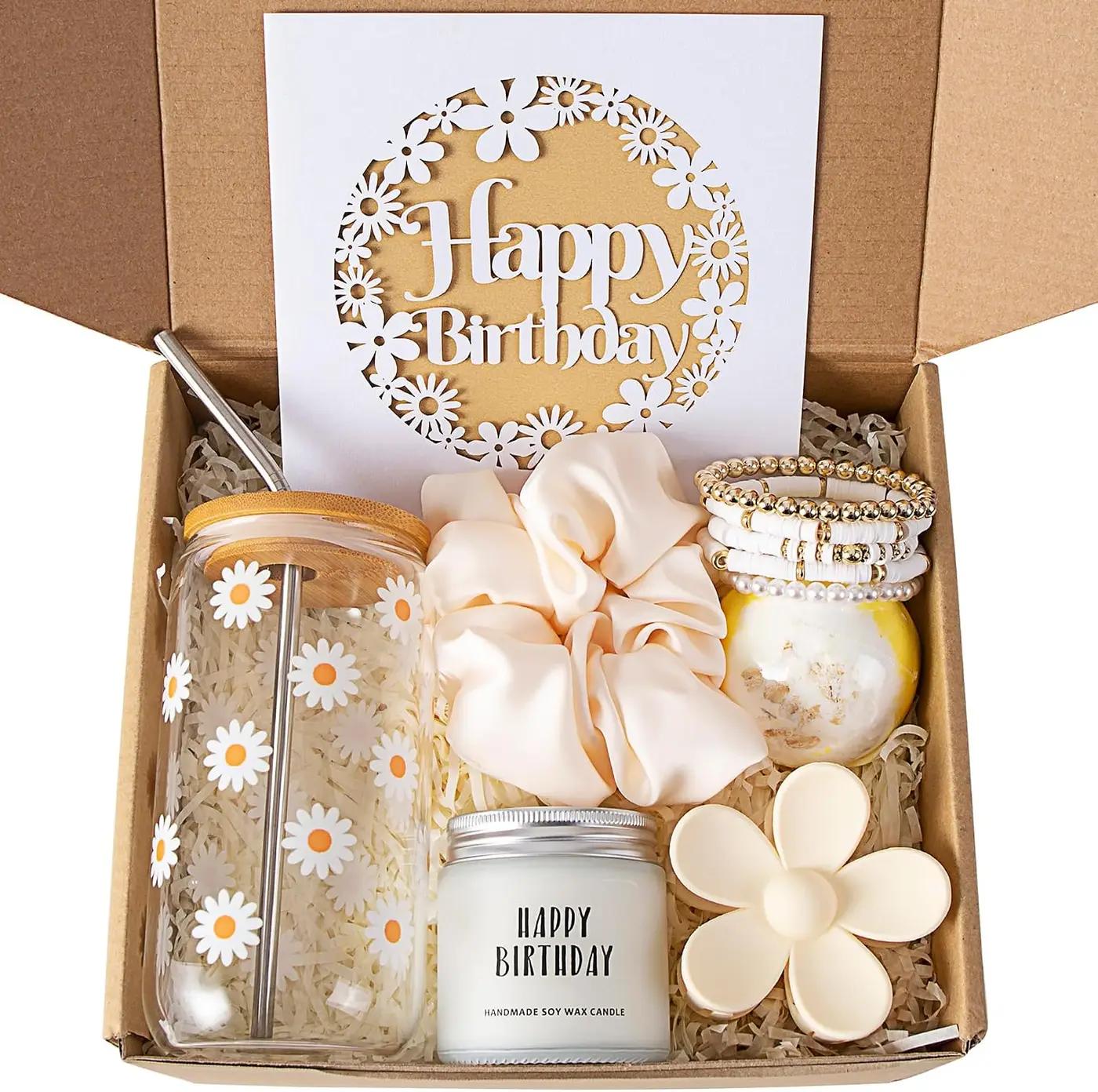 MiniCauliSprout JTEWB Birthday Gifts For Women, Teen Girl, Her, Happy Birthday Gift Box For Girl, Women, Sister, Daughter, Friends, Cute Daisy Aesthetic Glass Cups Gift Set 7pcs