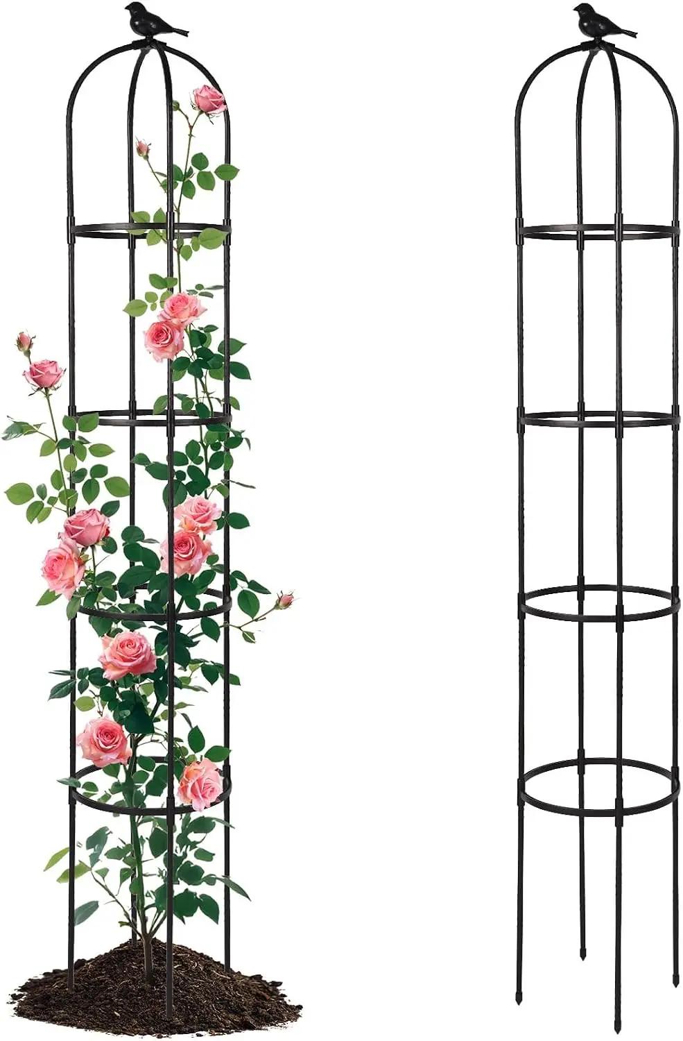 Garden Obelisk Trellis for Climbing Plants Outdoor, 6.3 ft Tall Rose Trellis Climbing Plants Support for Potted Light Vine Flower Vegetable Cucumber Trellis Raised Garden Bed, Black, 1PCS