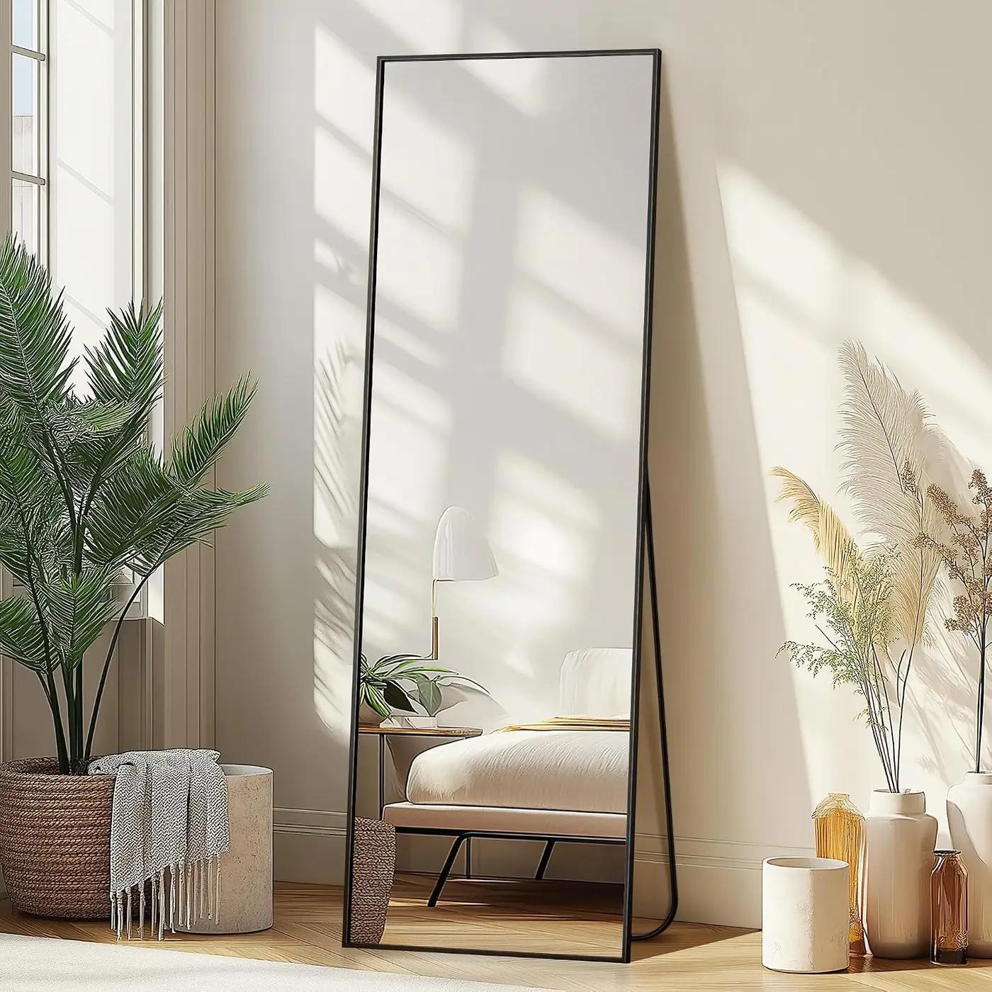 Delma Wall Full Length Mirror,Standing Mirror Full Body,Large Floor for Wall Door Bedroom Bathroom Living Room with Aluminium Frame(with Stand,56x15-Black)