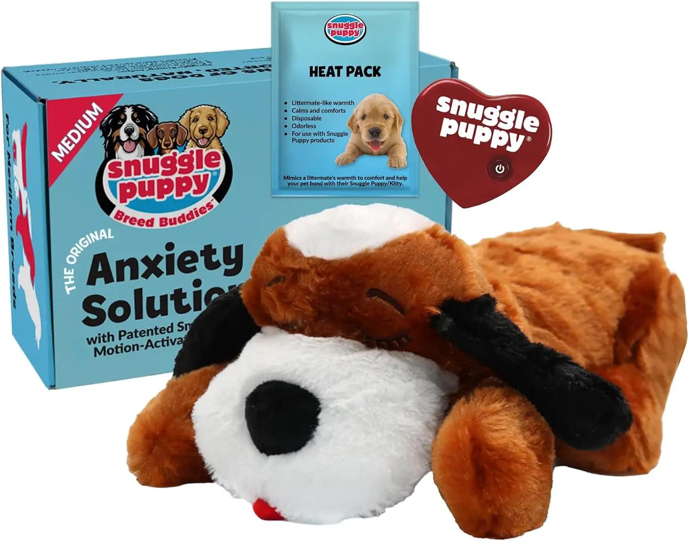 Snuggle Puppy Heartbeat Dog Toy for Puppies, Real-Feel Heartbeat, Calming Sleep Aid and Crate Training Comfort Toy with Heat Pack, Brown &amp; White Beagle