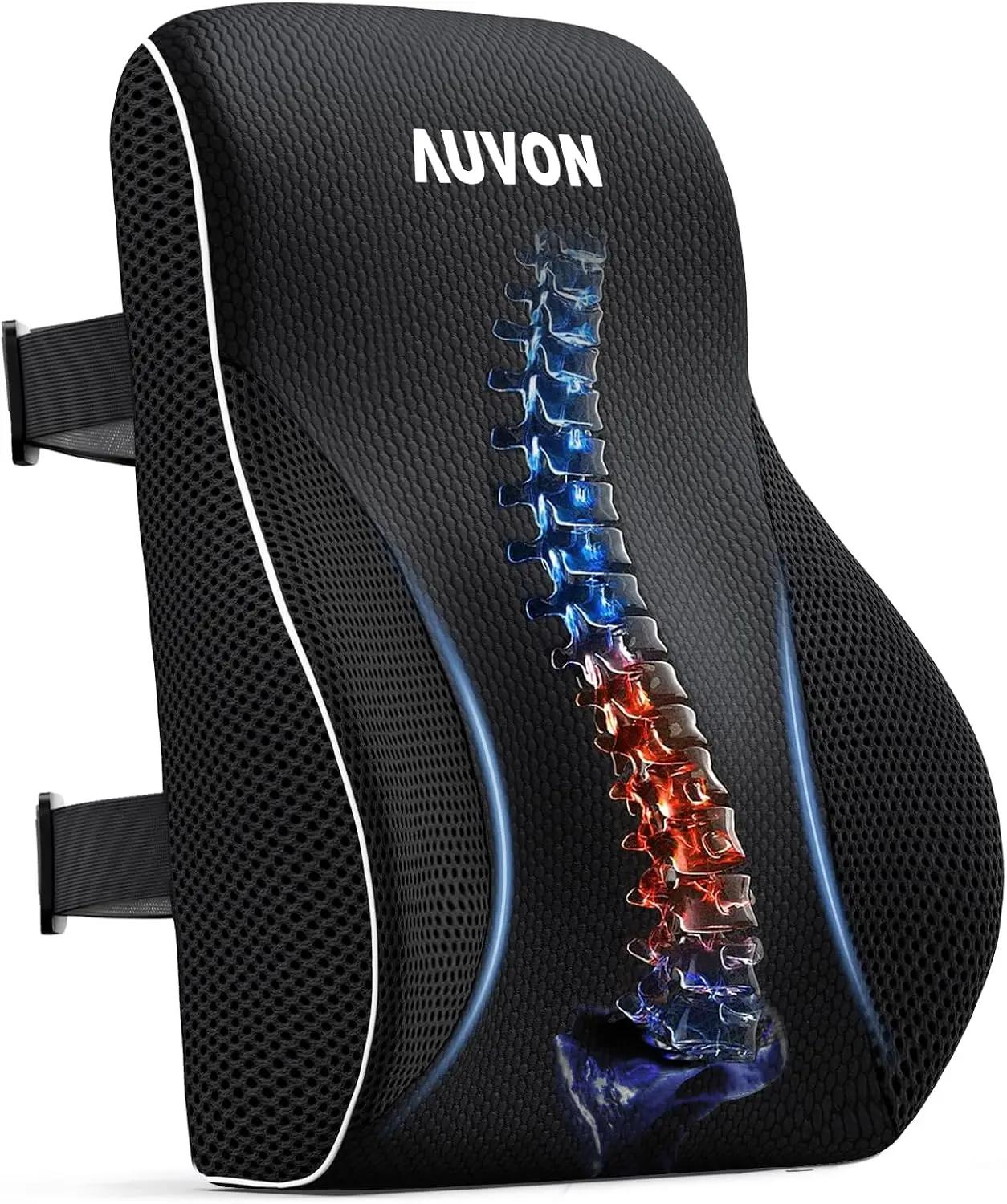 AUVON Lumbar Support Pillow for Office Chair with Patented Bulge for Lower Back Support, Ergonomic Office Home Essentials Improve Posture, Memory Foam Chair Cushion with Straps for Home, Office, Car Global Recycled Standard