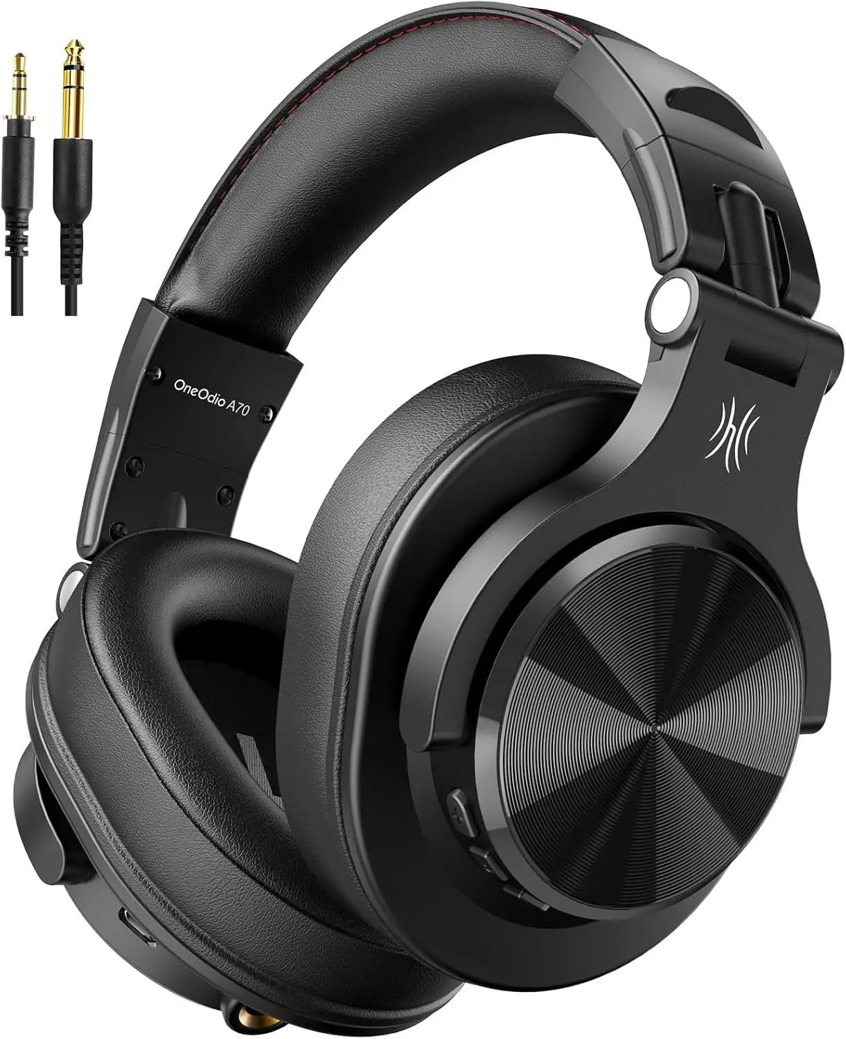 OneOdio A70 Bluetooth Over Ear Headphones, Wireless Headphones with 72H Playtime, Hi-Res, Built-in Mic, 3.5mm/6.35mm Wired Audio Jack for Studio Monitor &amp; Mixing DJ Guitar AMP, Computer PC Gaming