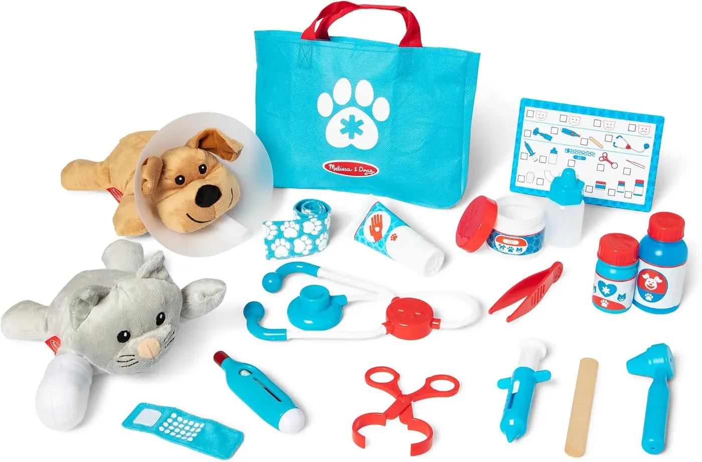 Melissa &amp; Doug Examine and Treat Pet Vet Play Set, 24-Piece Animal Doctor Playset with Dog &amp; Cat Plushies, Pet Doctor Kit &amp; Accessories, Preschool Toys for Girls &amp; Boys Ages 3+
