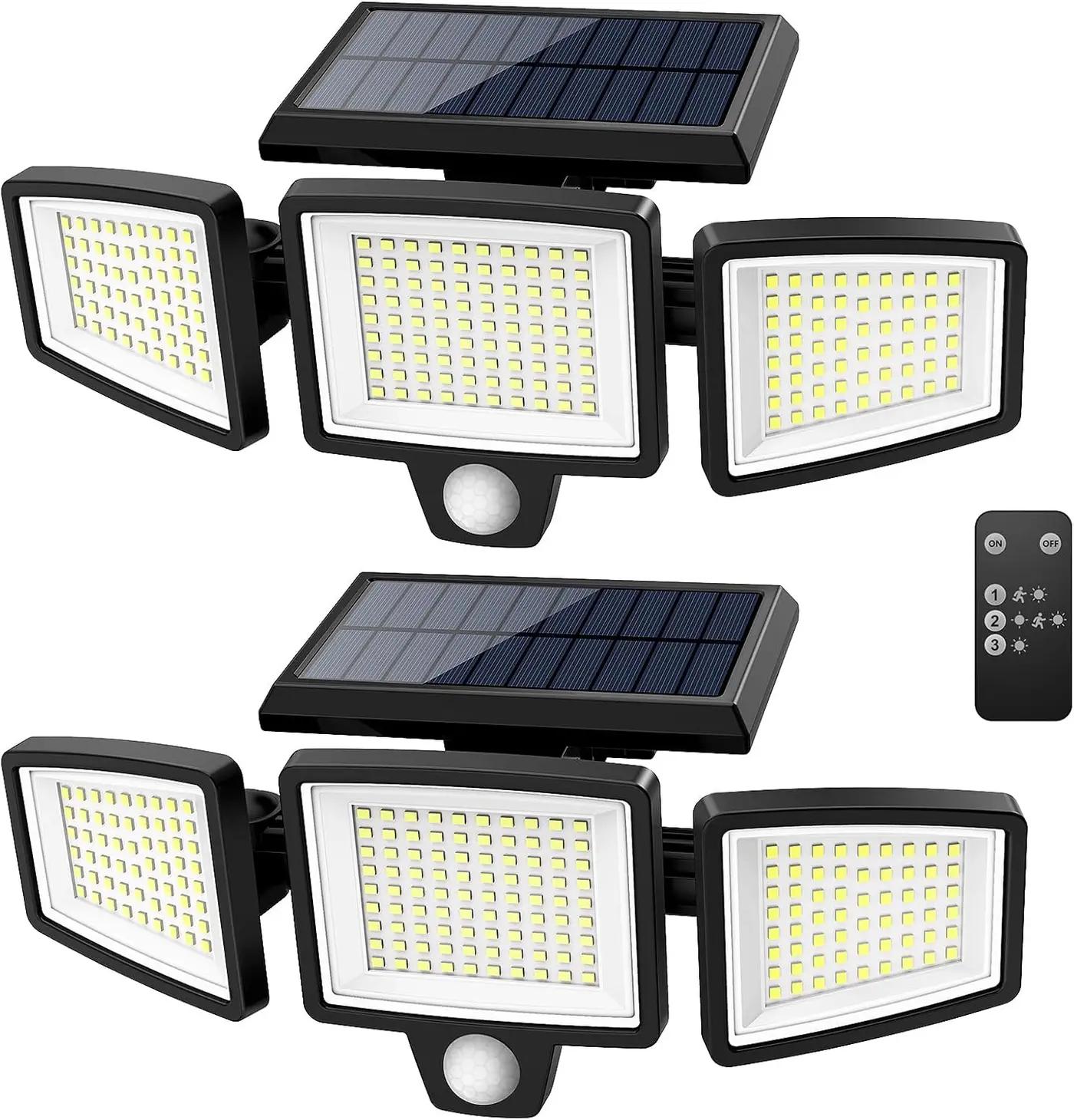 Tuffenough Solar Outdoor Lights 2500LM 210 LED Security Lights with Remote Control,3 Heads Motion Sensor Lights, IP65 Waterproof,270° Wide Angle Flood Wall Lights with 3 Modes(2 Packs) Global Recycled Standard
