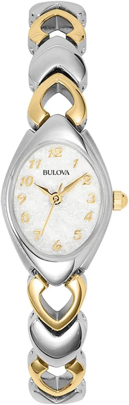 Bulova Ladies 3 Hand Quartz Classic, Stainless Steel Case and Stainless Steel Heart Link Bracelet