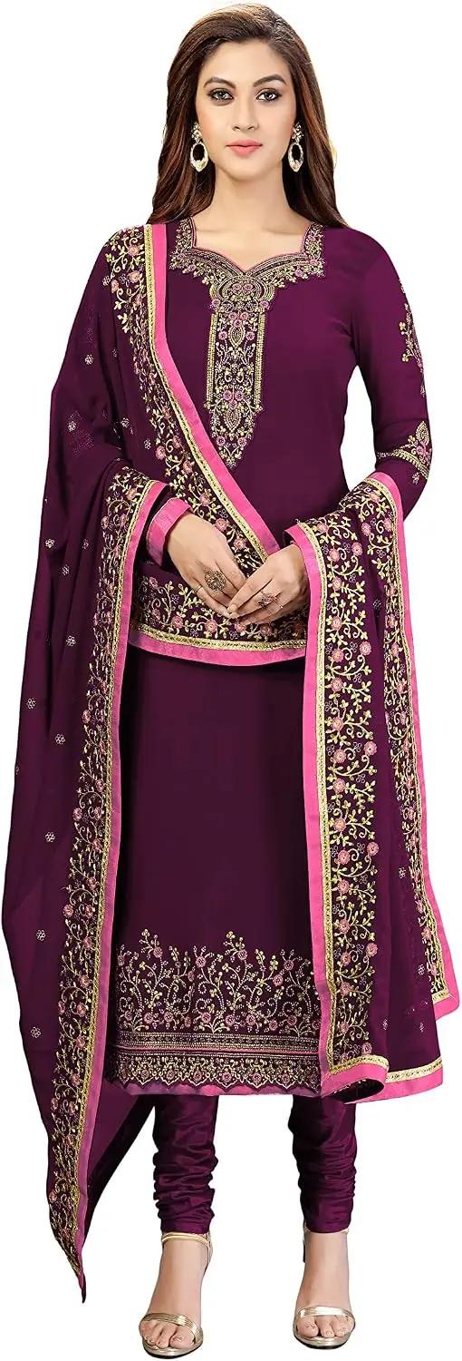 TRENDMALLS Women's Georgette Embroidery Indian Pakistani Salwar Suit Set Ethnic Dress