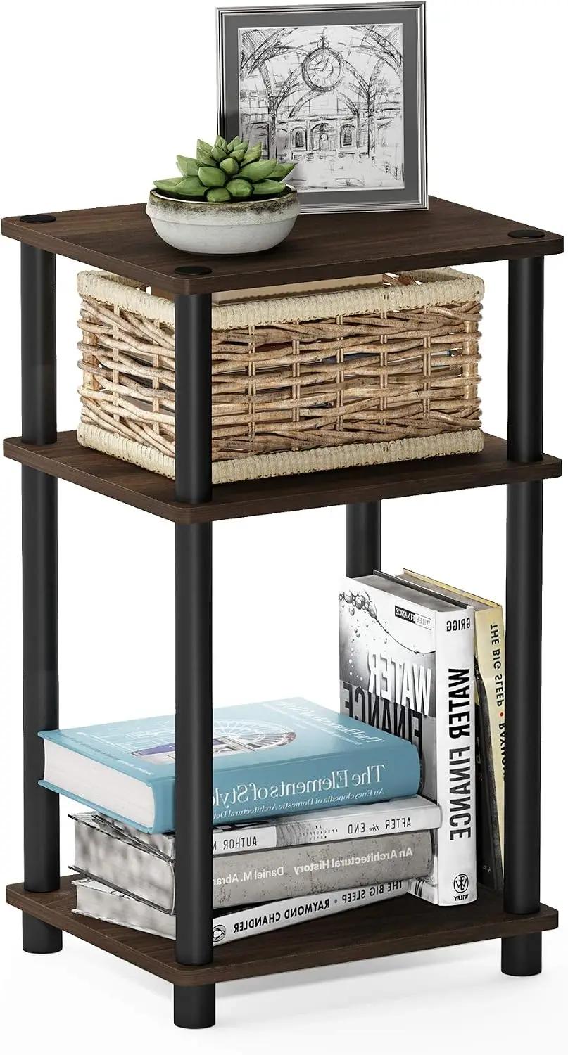 Furinno JUST Side Table, 3-Tier End Table, Open Shelves Night Stand, Bedside Table, Toolless Assembly, for Living Room, Bedroom, Bathroom, Columbia Walnut The Forest Stewardship Council