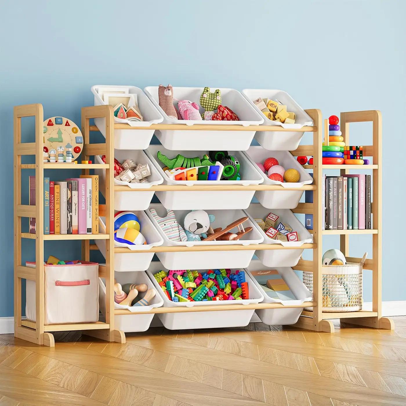 SpaceAid Toy Storage Organizer with 6 Shelves and 12 Bins, Bookshelf/Bookcase, Kids Bin Shelf, Toys Box for Playroom Organization for Bedroom &amp; Room Decor, White, 52.3" W The Forest Stewardship Council