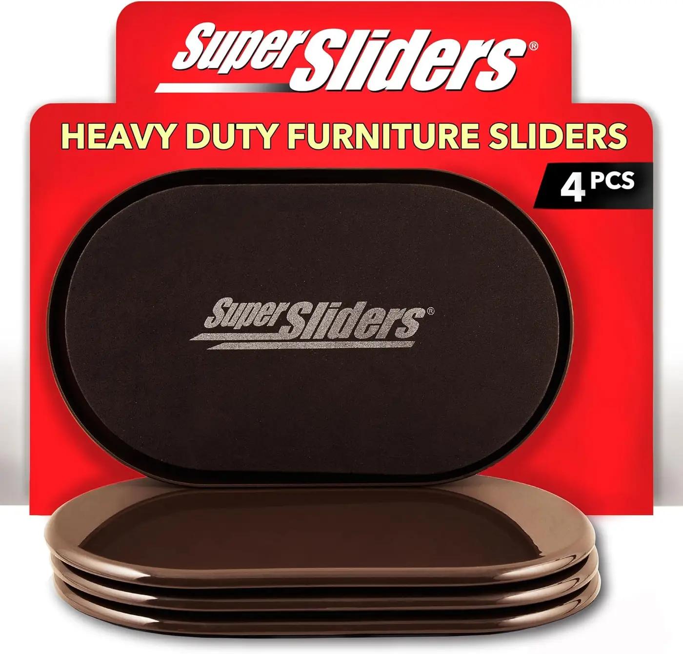 Super Sliders 5-3/4" x 9-1/2" XL Oval Reusable Furniture Sliders for Carpet, Anti-Slip Protective Furniture Moving Pads for Beds, Sofas, Dressers, Set of 4, Brown