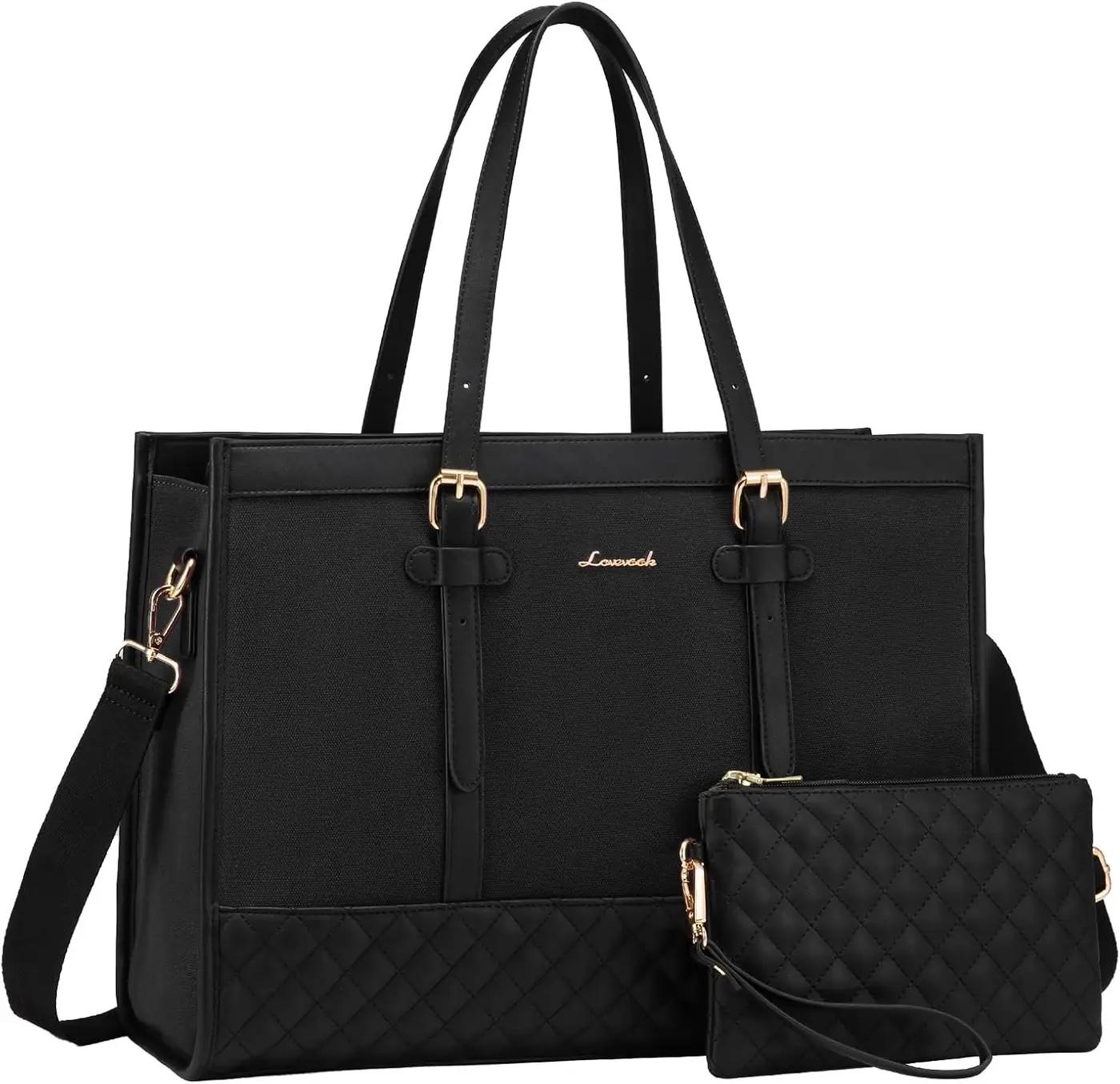 LOVEVOOK LOVEVOOK Laptop Bag for Women 15.6 inch Canvas Laptop Tote Bag, Large Capacity Work Bag with Clutch Purse, Computer Bag Office Business Briefcase, Casual Handbag for Travel College Teacher School