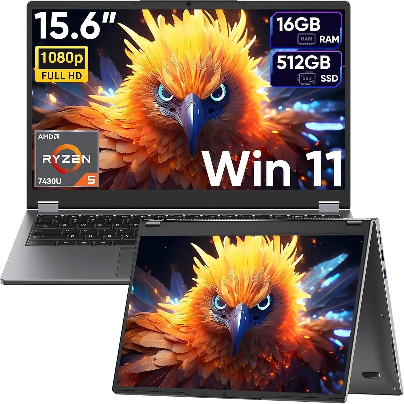 15.6" 2-in-1 Laptop/Tablet with 120Hz Incell Touchscreen,AMD Ryzen 5 7430U (6-Core up to 4.0GHz),16GB RAM 512GB SSD,360° Flip,FHD,Win 11,Backlit Keyboard for Creative Work,Business &amp; Student