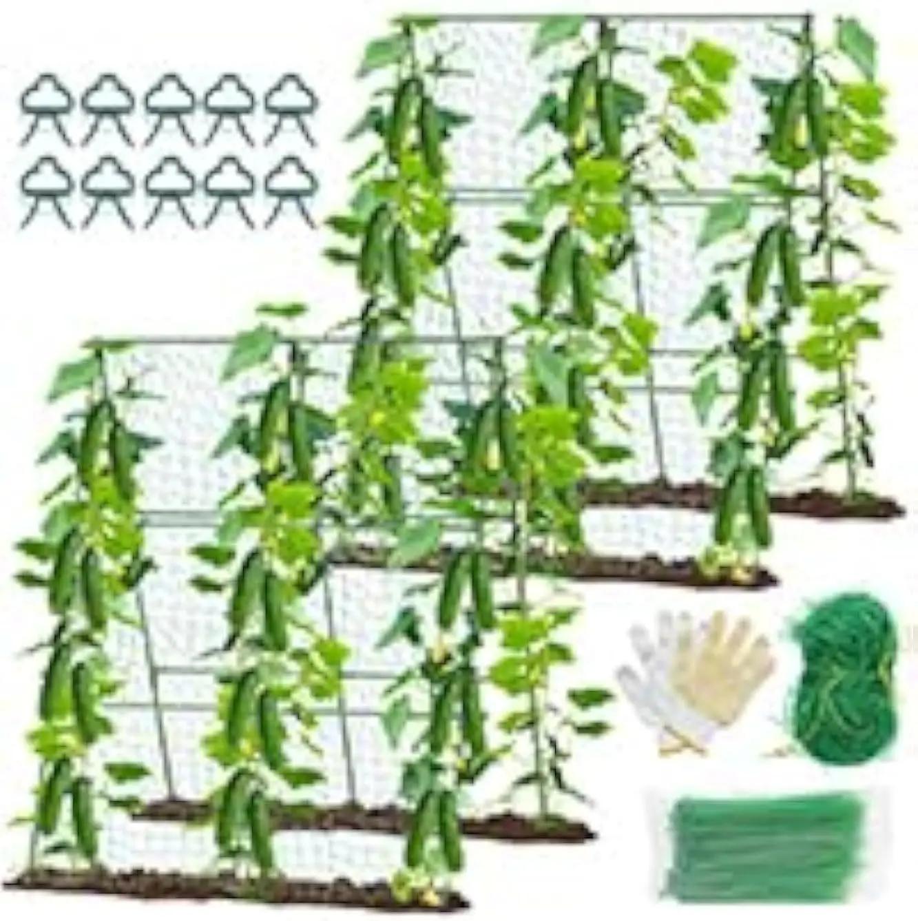 2PCS Cucumber Trellis for Climbing Plants Outdoor, Garden Trellis for Raised Bed Garden,Vegetable Grow Supports with Climbing Net for Tomato Bean Squash, Grape Zucchini (2PCS) Global Recycled Standard