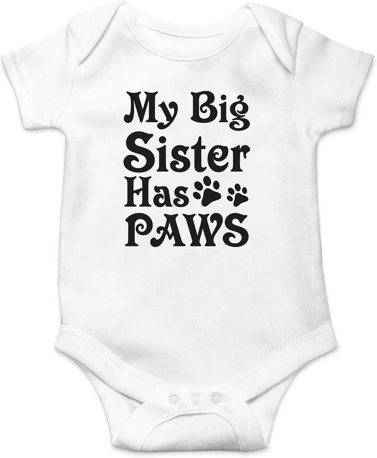 AW Fashions My Big Sister Has Paws Baby Bodysuit Cute Newborn Girl Outfits Funny Romper Baby Boy Clothes