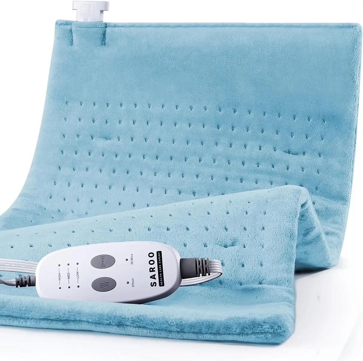SAROO Heating Pad for Back Pain Relief,Massaging Weighted Heating Pads for Neck, Shoulder,Cramp,Portable Heated Pad with 3 Heat Settings &amp; 6 Massage,18 Relaxing Combinations,Auto Off,12"*24",Sky Blue