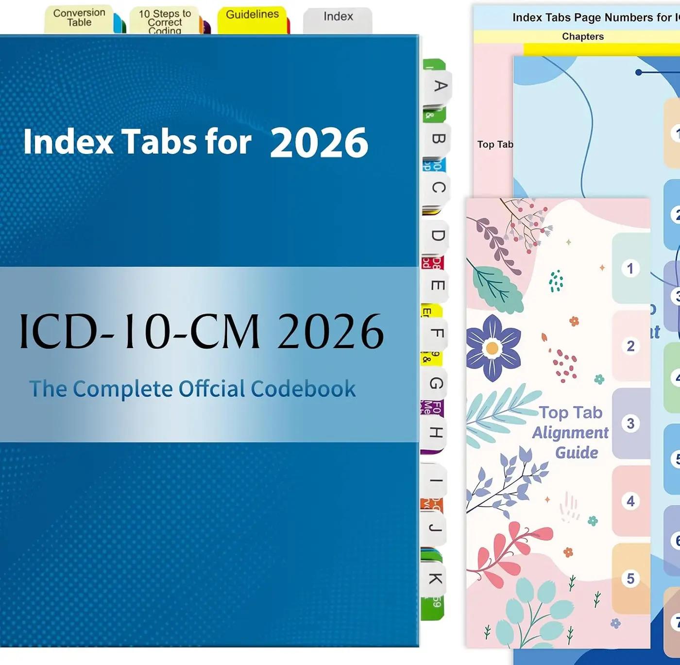 Index Tabs for ICD-10-CM 2026 AMA Version, Complete Book Tabs Set with Blanks and Bookmark, Laminated Color-Coded with Alignment Guide &amp; Page Numbers (Book Not Included)