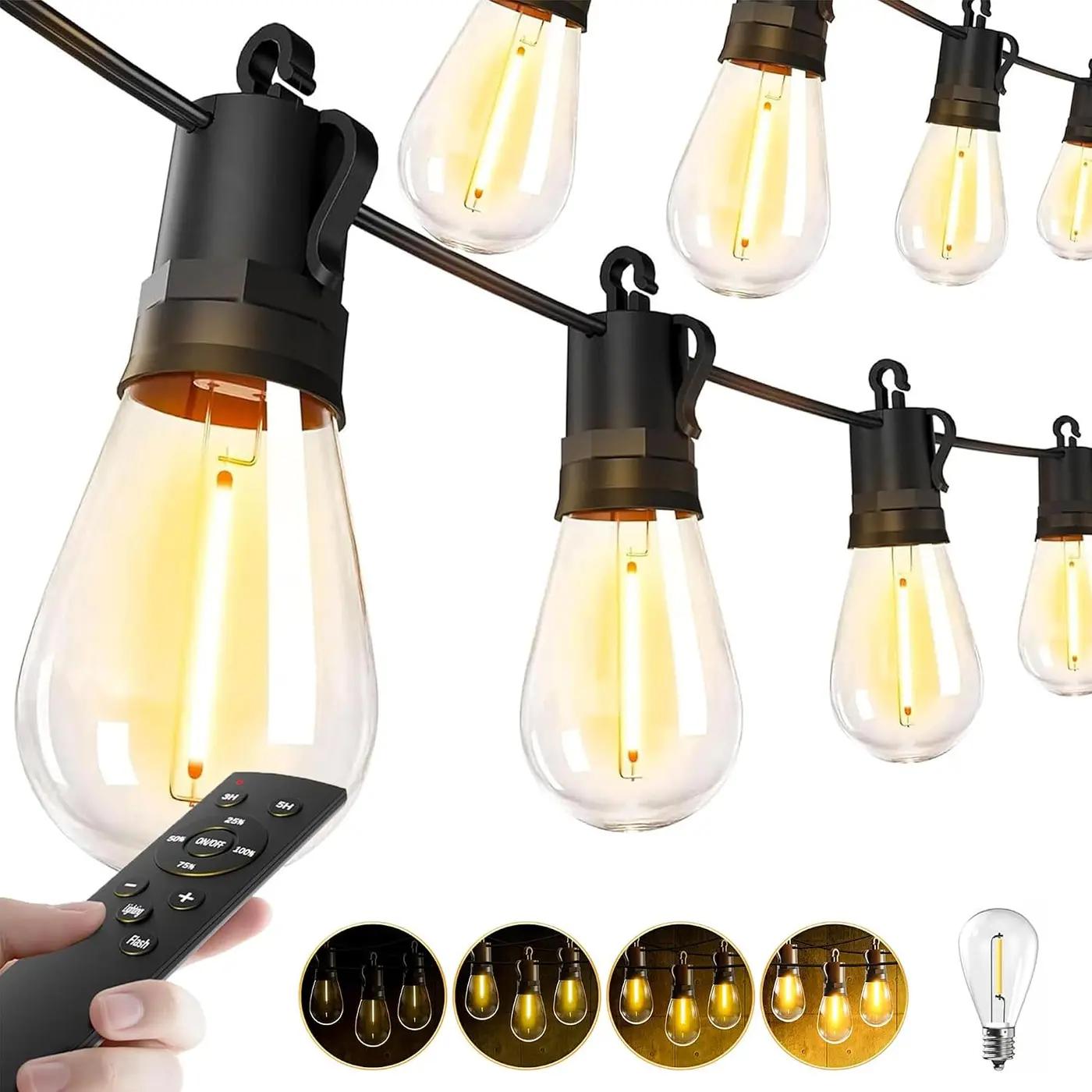 Outdoor String Lights Patio LED - Light Outside 50Ft 15M Waterproof Remote Dimmable S14 Porch Lighting Edison Plastic Bulb Pergola Hanging Balcony Connectable Backyard Yard Gazebo Party Garden Bistro Global Recycled Standard