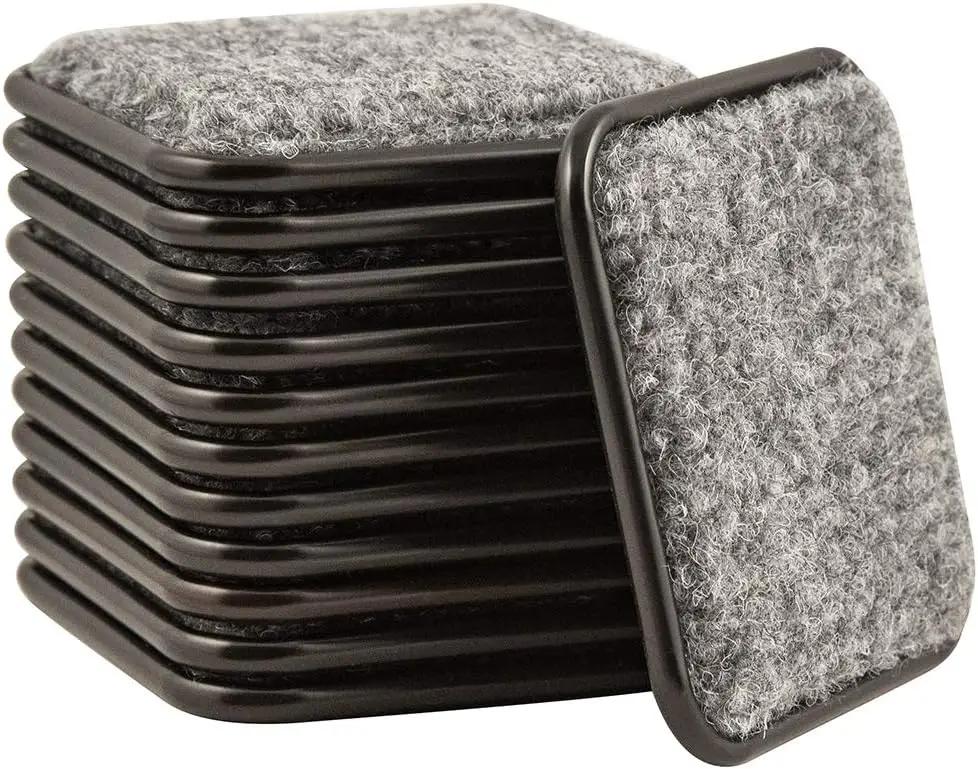 SoftTouch 2-1/2" Square Reusable Carpet Bottom Furniture Caster Cups for Office Chairs, Desks, and Carts, Furniture Wheel Caster Cups for Carpet and Hardwood Surfaces, 12-Pack, Brown/Gray