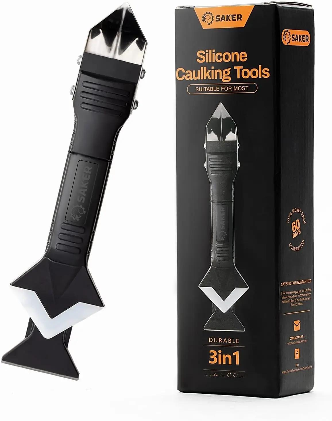Saker Silicone Caulking Tool 3-in-1 Grout Removal Tool and Sealant Finishing Scraper with Stainless Steelhead, Caulk Remover and Seam Repair Kit for Bathroom, Kitchen, Floor, Window and Sink Joints