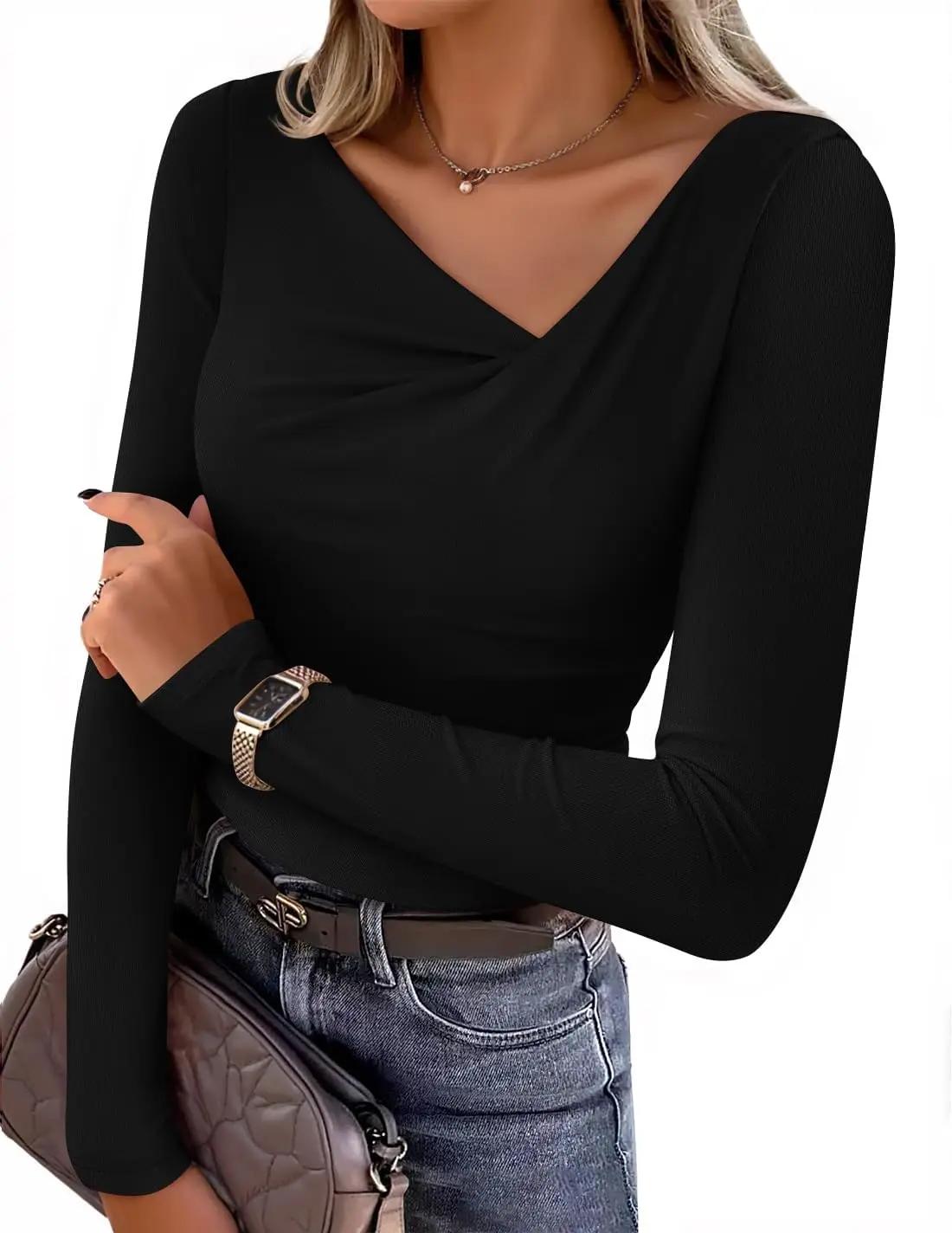 ZESICA Women's Long Sleeve Asymmetrical Neck T Shirts 2026 Spring Fall Fashion Outfits Ruched Slim Fit Blouses Going Out Tops