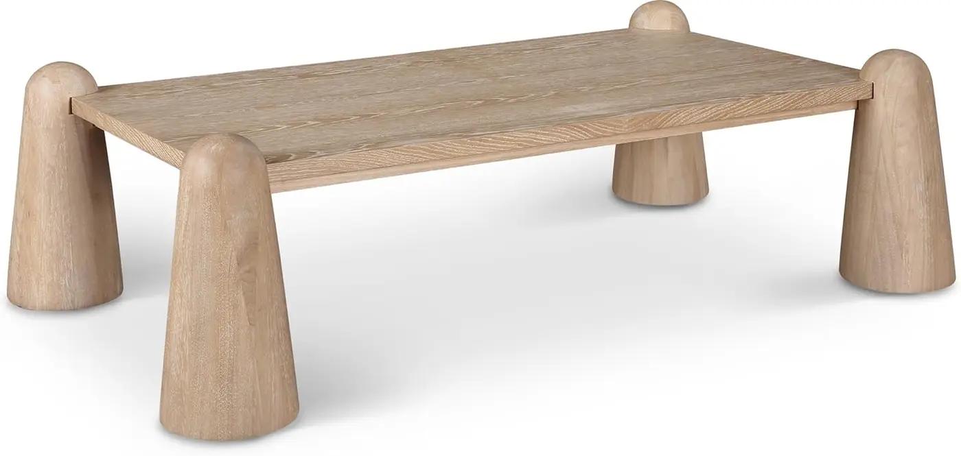 Meridian Furniture 99024Natural-CT Wyndham Collection Art Deco Coffee Table with Rich Natural Finish, Solid Wood, Natural Oak Veneer, 58.5" W x 34.5" D x 17.5" H, Natural