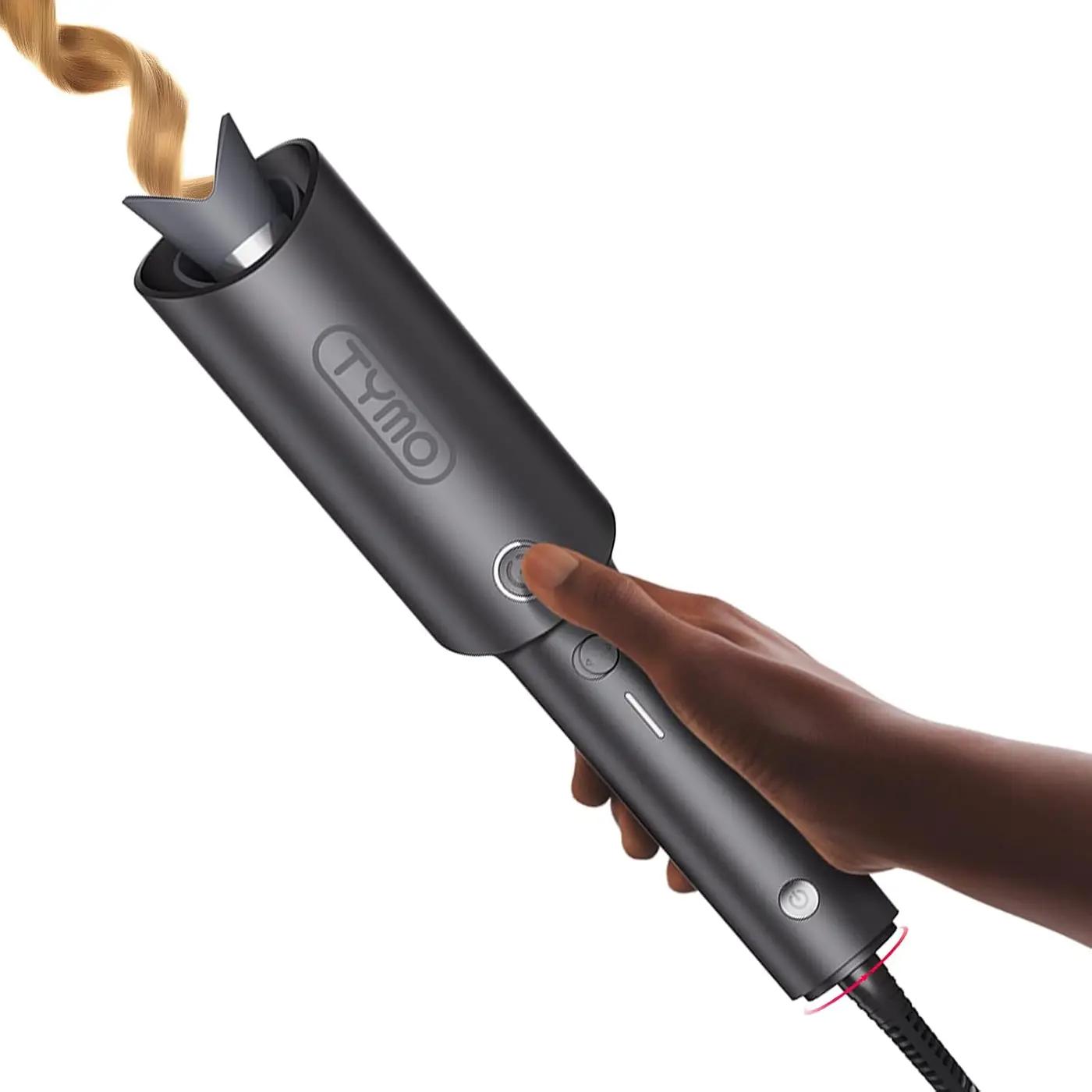 TYMO Automatic Rotating Curling Iron - TYMO CURLPRO Beach Waves Curling Wand, Portable Hair Curler, 500 Million Ionic, Dual Voltage &amp; Lightweight for Travel, Ceramic Coating, 1 Inch, Metallic Gray