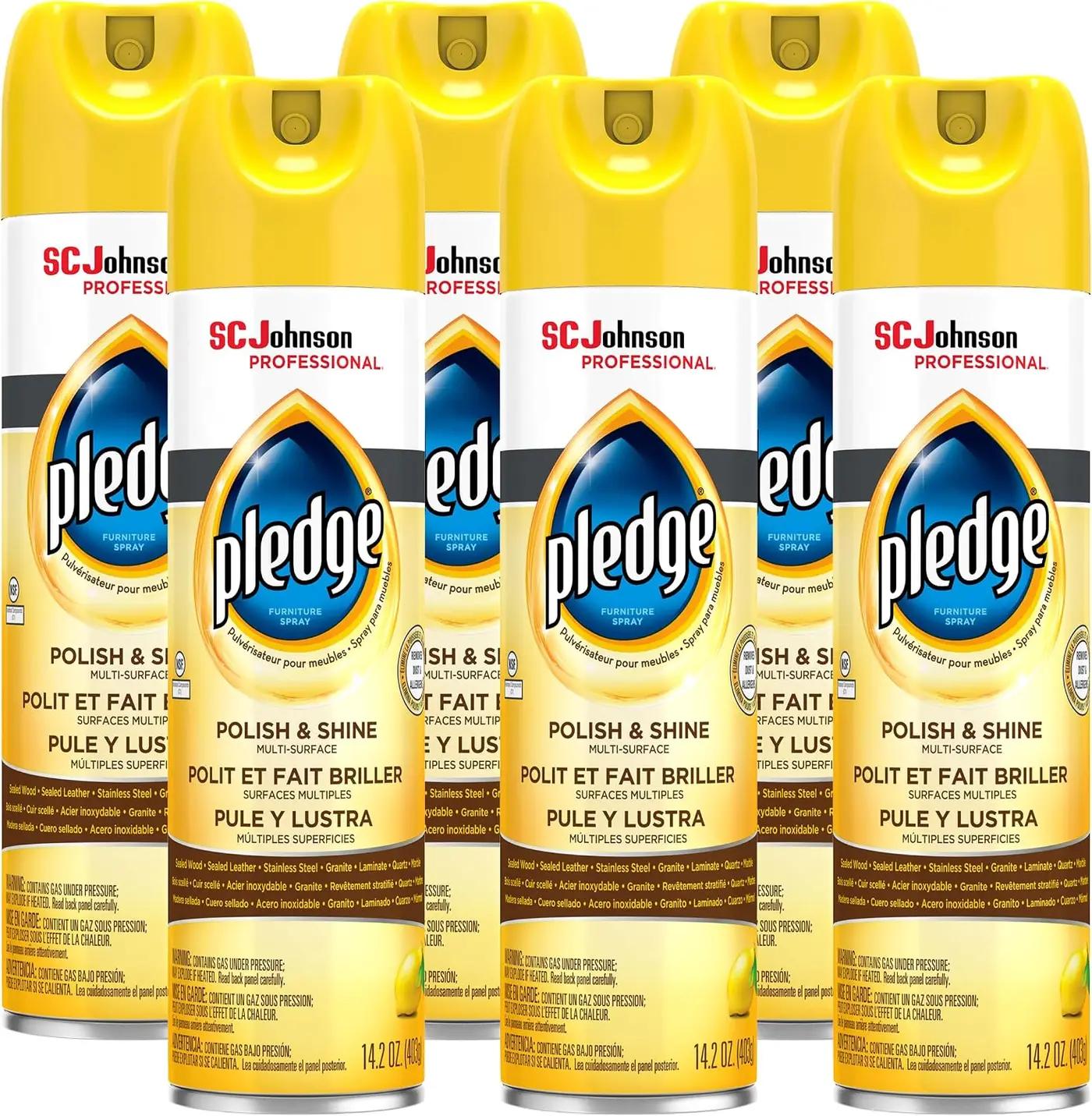 SC Johnson Professional Pledge Polish and Shine for Wood Furniture and More, Lemon Scent, 14.2 Fl Oz, Pack of 6