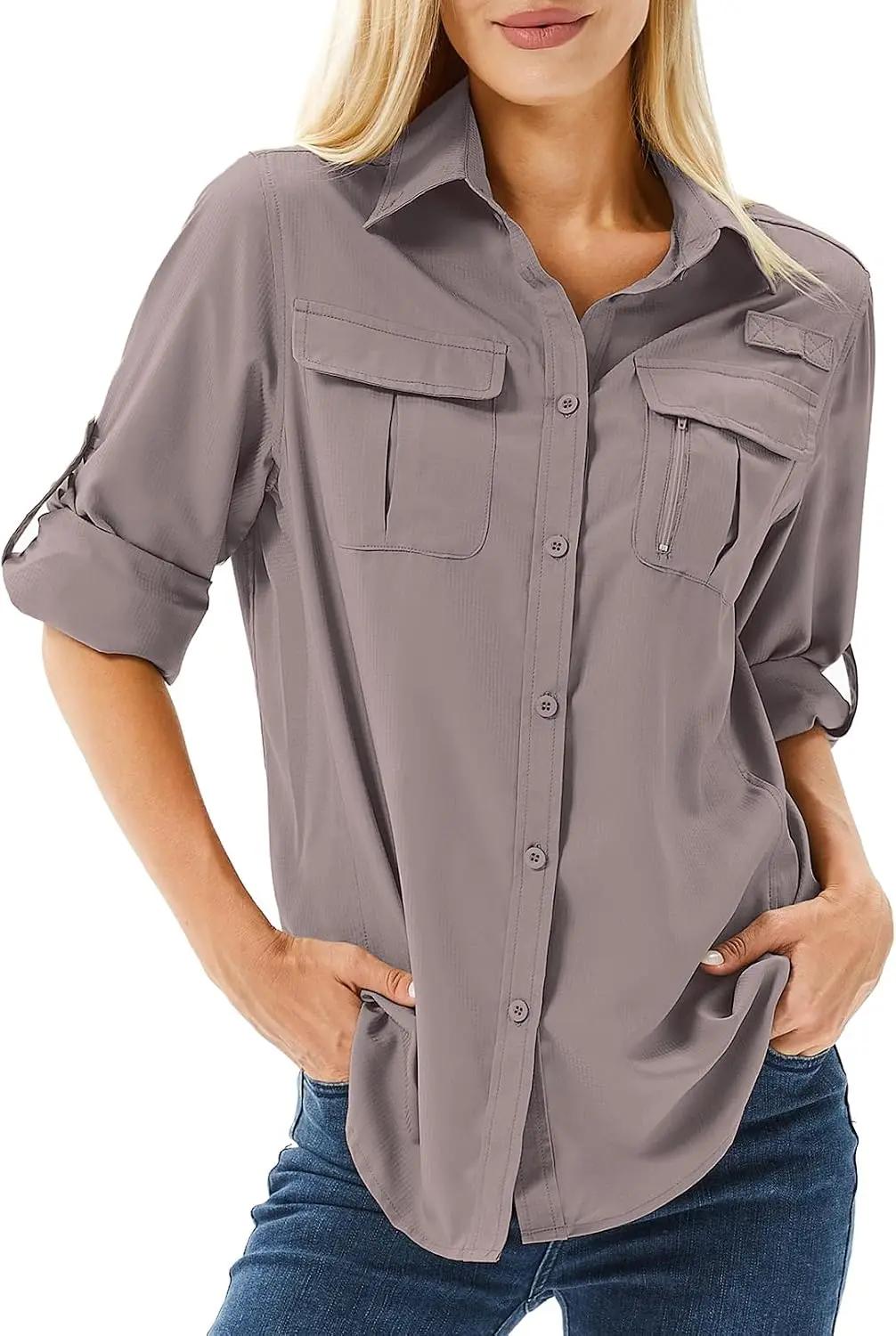 Women's UPF 50 Long Sleeve Sun Protection Shirts Safari Fishing Hiking