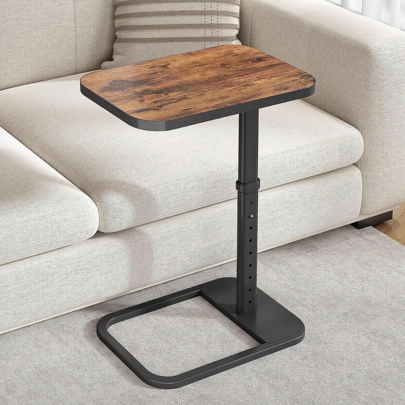Kitstorack TV Tray Table, Adjustable Height &amp; Flip-Top &amp; Rounded Metal Corners, Snack Table for Couch, Sofa, Bed, Chair, Living Room, C Shaped End Side Table for Eating, Dinner or Laptop, Small Spaces