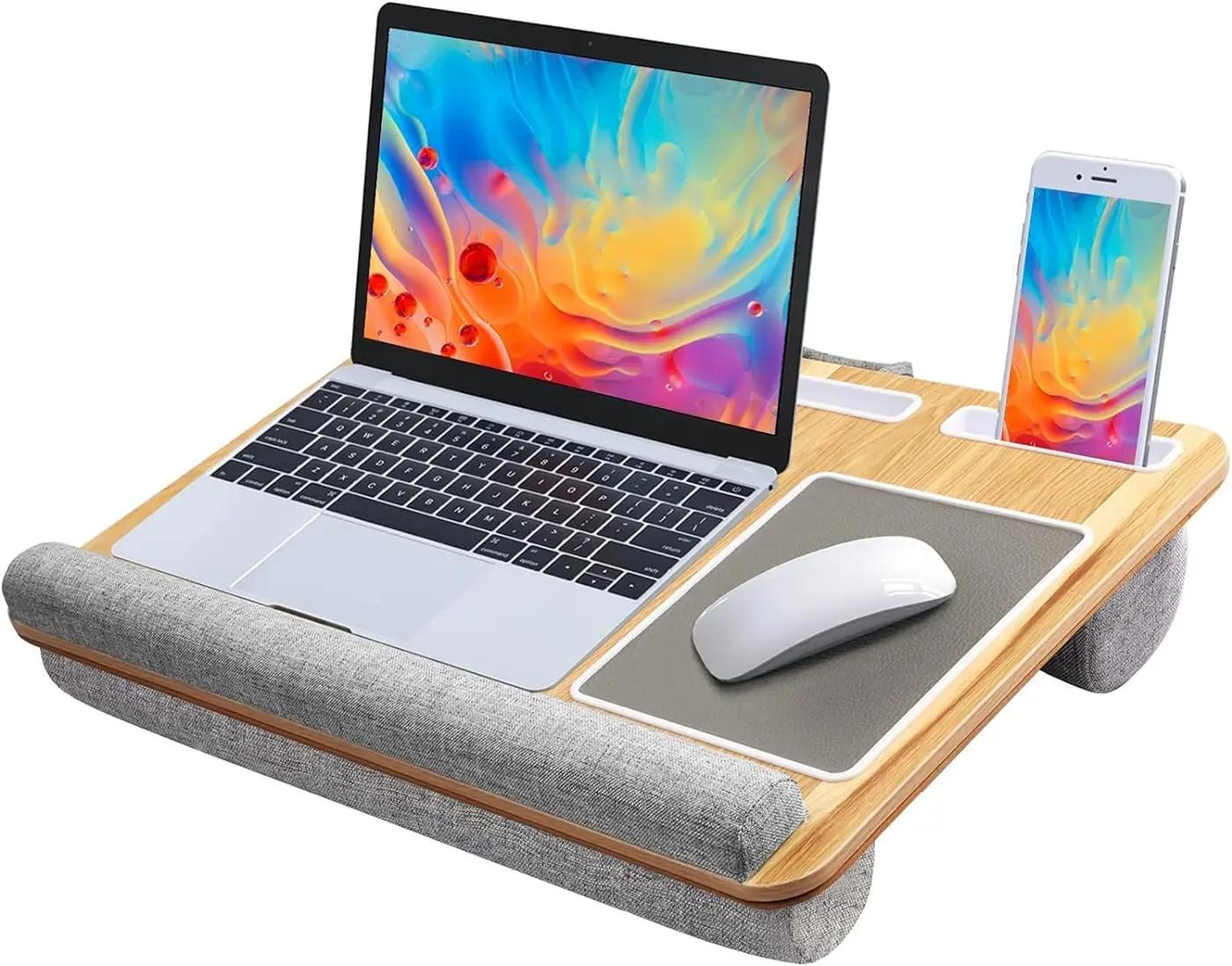 HUANUO Lap Desk - Fits up to 17 inches Laptop Desk, Built in Mouse Pad &amp; Wrist Pad for Notebook, Laptop, Tablet, Lap Stand with Tablet, Pen &amp; Phone Holder, Wood Grain