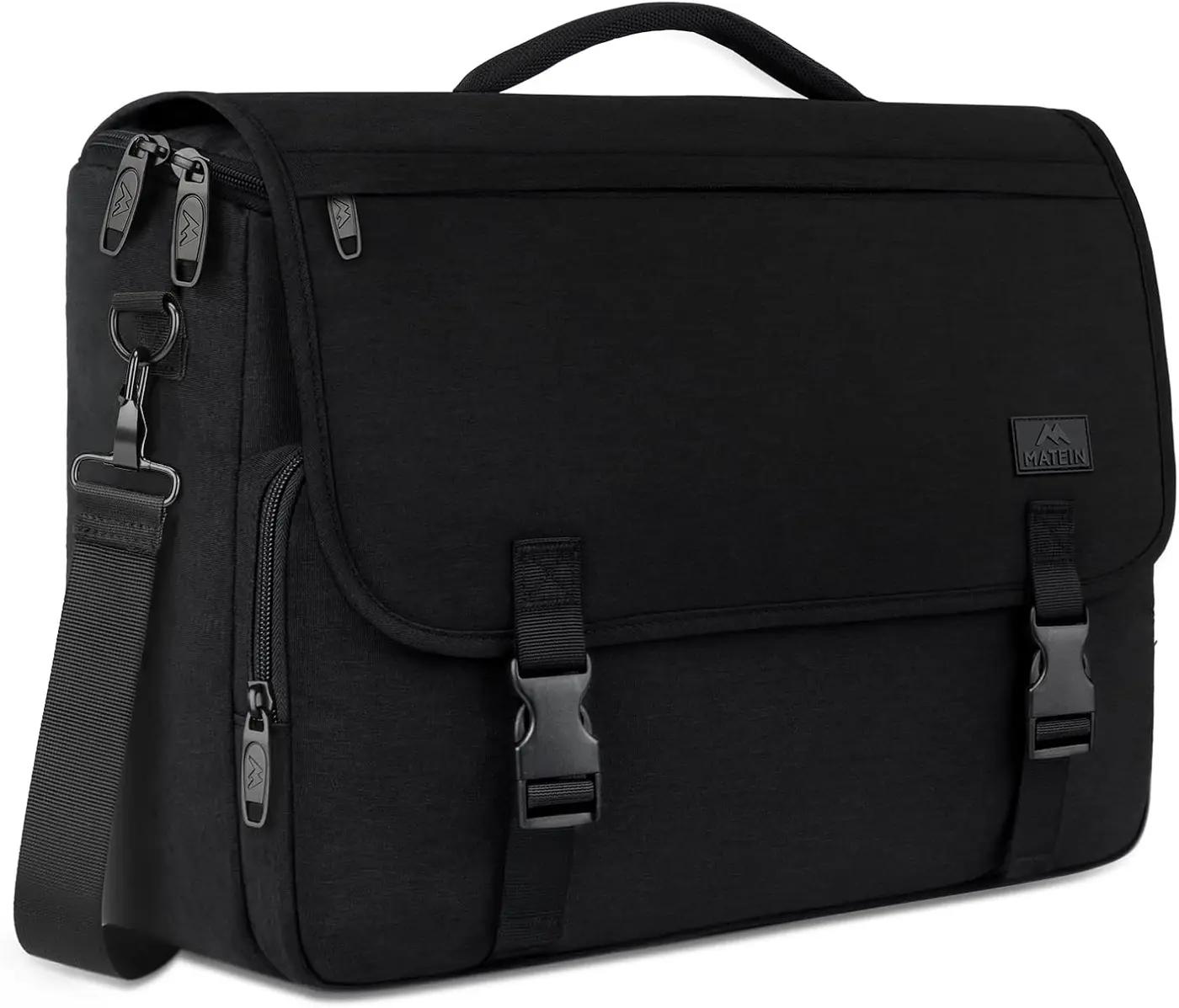 MATEIN MATEIN Messenger Bag for Men, Briefcases Lightweight Men's Laptop Bag 15.6 inch Water Resistant Crossbody School Satchel Bags Computer Work Office Bag with Shoulder Strap, Black