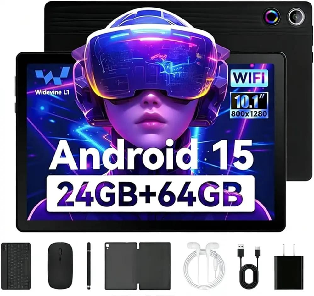 Latest 2026 Upgraded Android Tablet 10.1 Inch with IPS HD Touch Screen, Dual Camera, 64GB Storage 1TB Expansion, 8 in 1 Tablets Kit with Keyboard, Protective Case, Mouse, Stylus, BT 5.4, WiFi 6