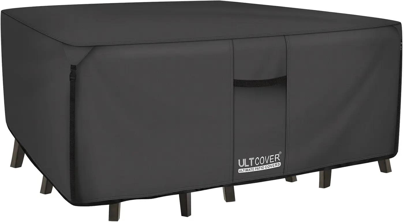ULTCOVER 600D Tough Canvas Heavy Duty Rectangular Patio Table and Chair Cover - Waterproof Outdoor General Purpose Furniture Covers 111 x 74 inch, Black