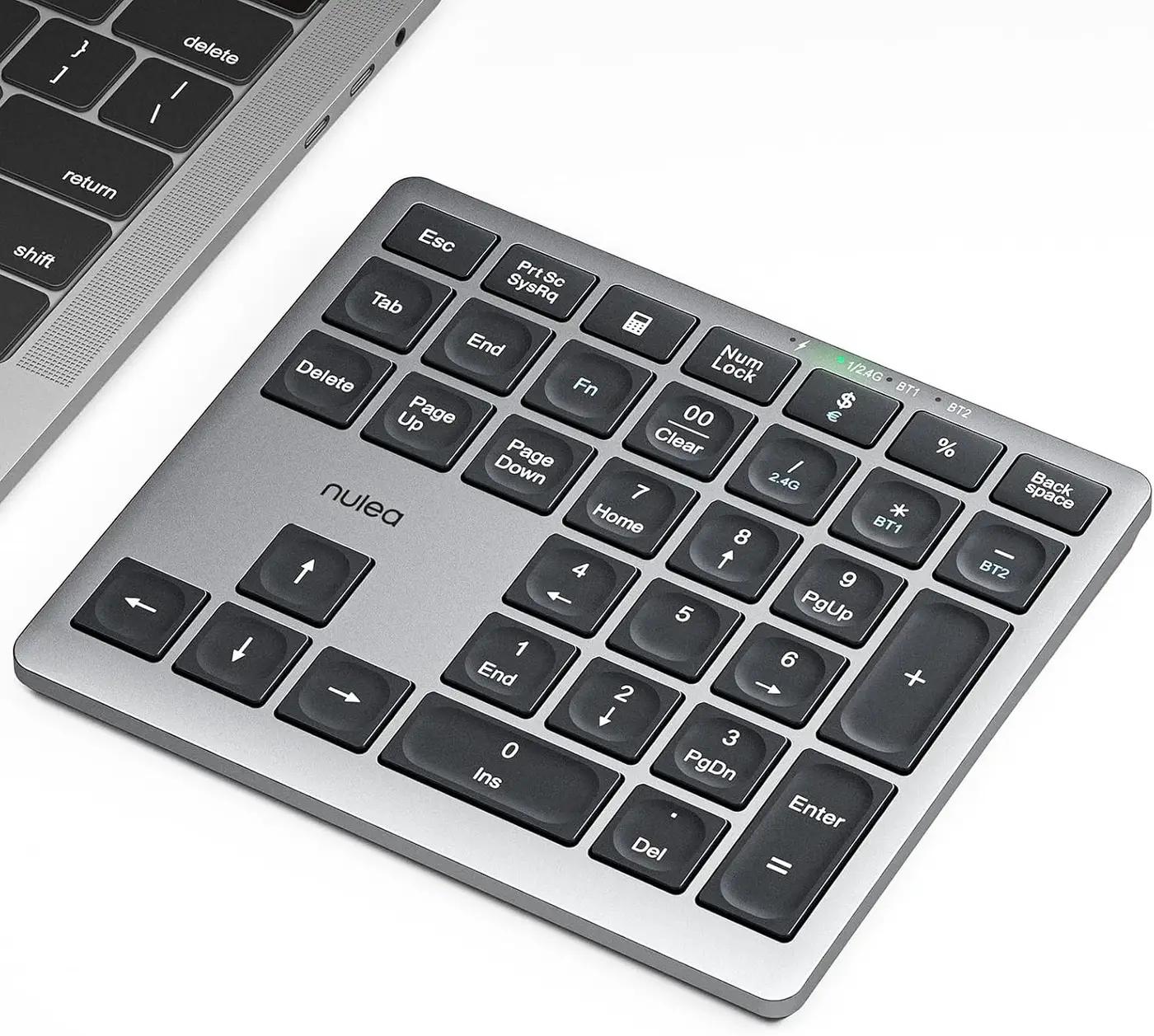 Nulea Wireless Number Pad Bluetooth 5.0 &amp; 2.4G Portable Numeric Keyboard, USB-C Rechargeable, 34-Keys Bluetooth Keyboard for Data Entry, Compatible for Laptop, Mac, iMac, Tablet, PC Desktop