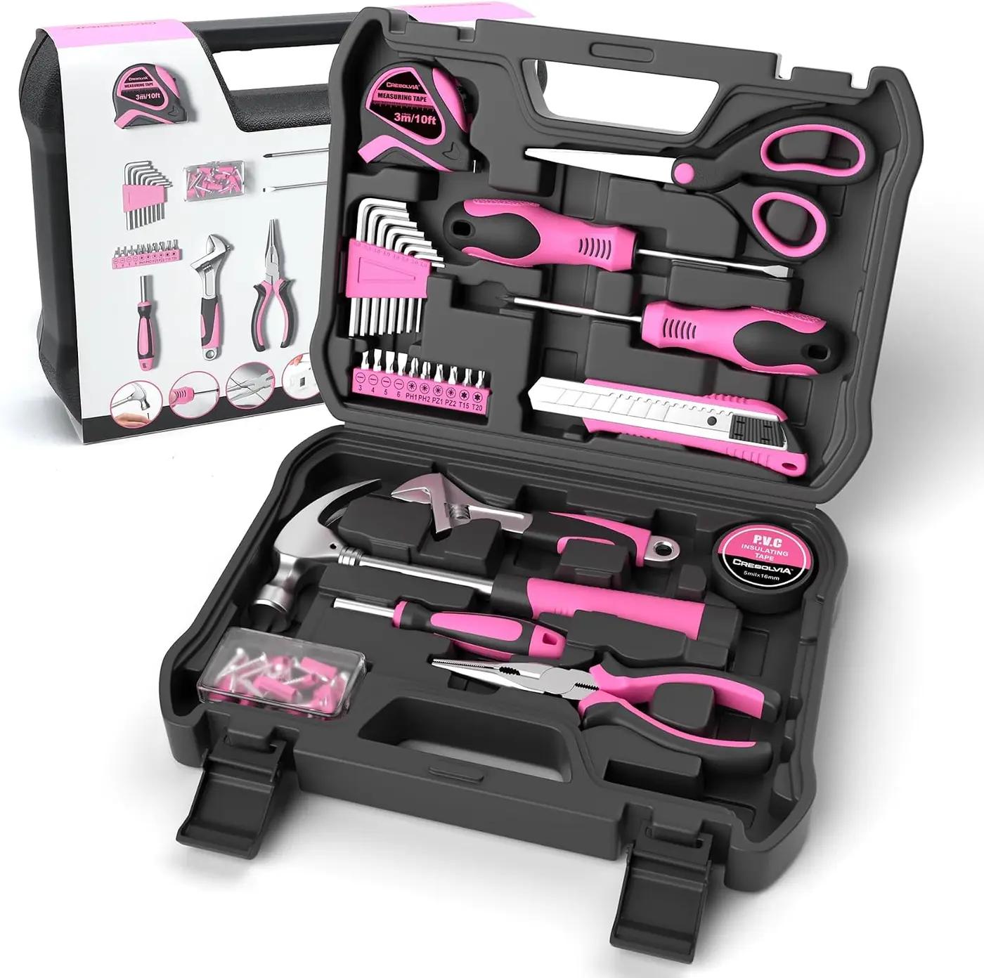 Pink Tool Kit 69 Piece Tool Kit for Women Small Basic Hand Tool Box Home Tool Set Perfect for Ladies and Girls with General Home Repairs, DIY Project,Office and College Dormitory Use