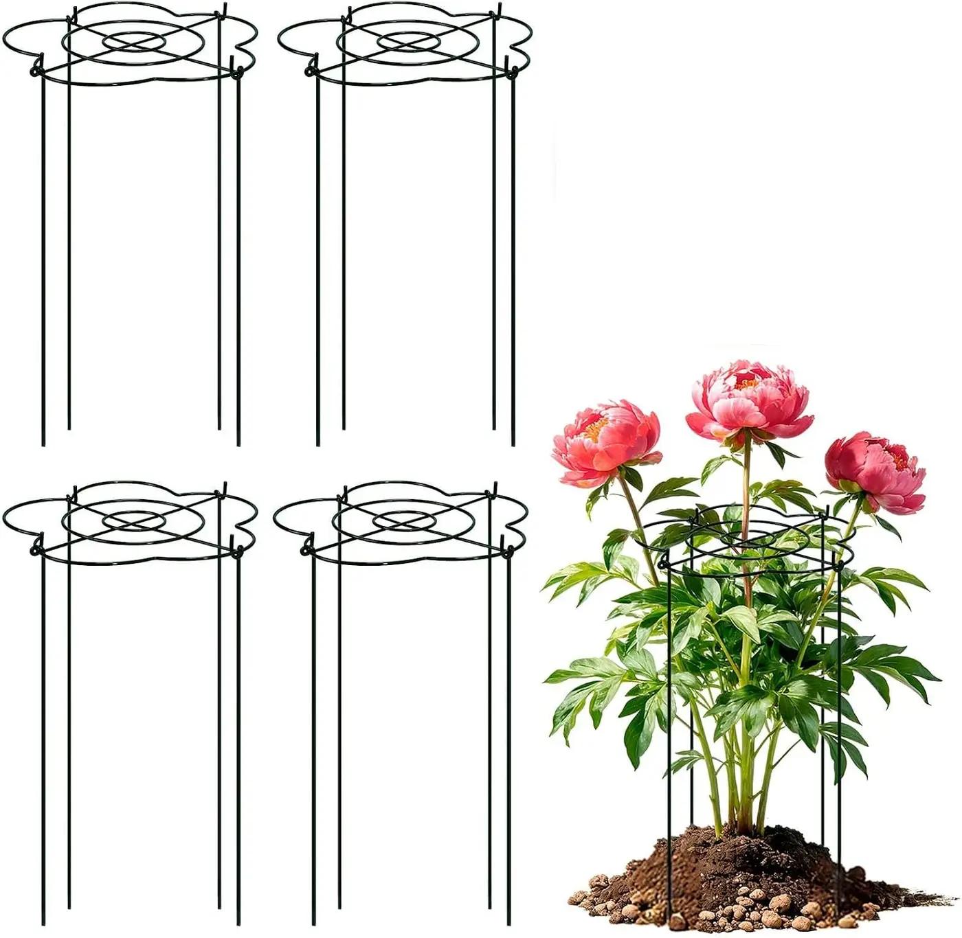 Peony Cages and Supports 4 Pack, 13" Dx24 H Grow Through Plant Supports, Heavy Duty Metal Plant Support Cage for Outdoor Flowers, Tomatoes, Hydrangeas, Cucumbers &amp; Strawberries