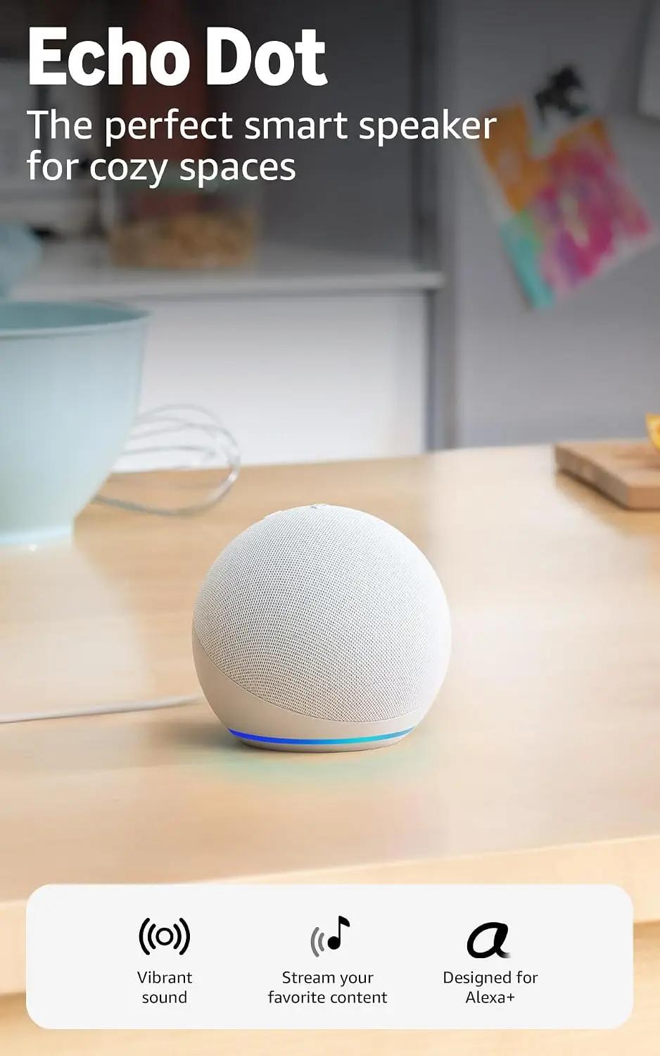 Amazon Echo Dot (newest model) - Vibrant sounding speaker, Designed for Alexa+, Great for bedrooms, dining rooms and offices, Glacier White Reducing CO2