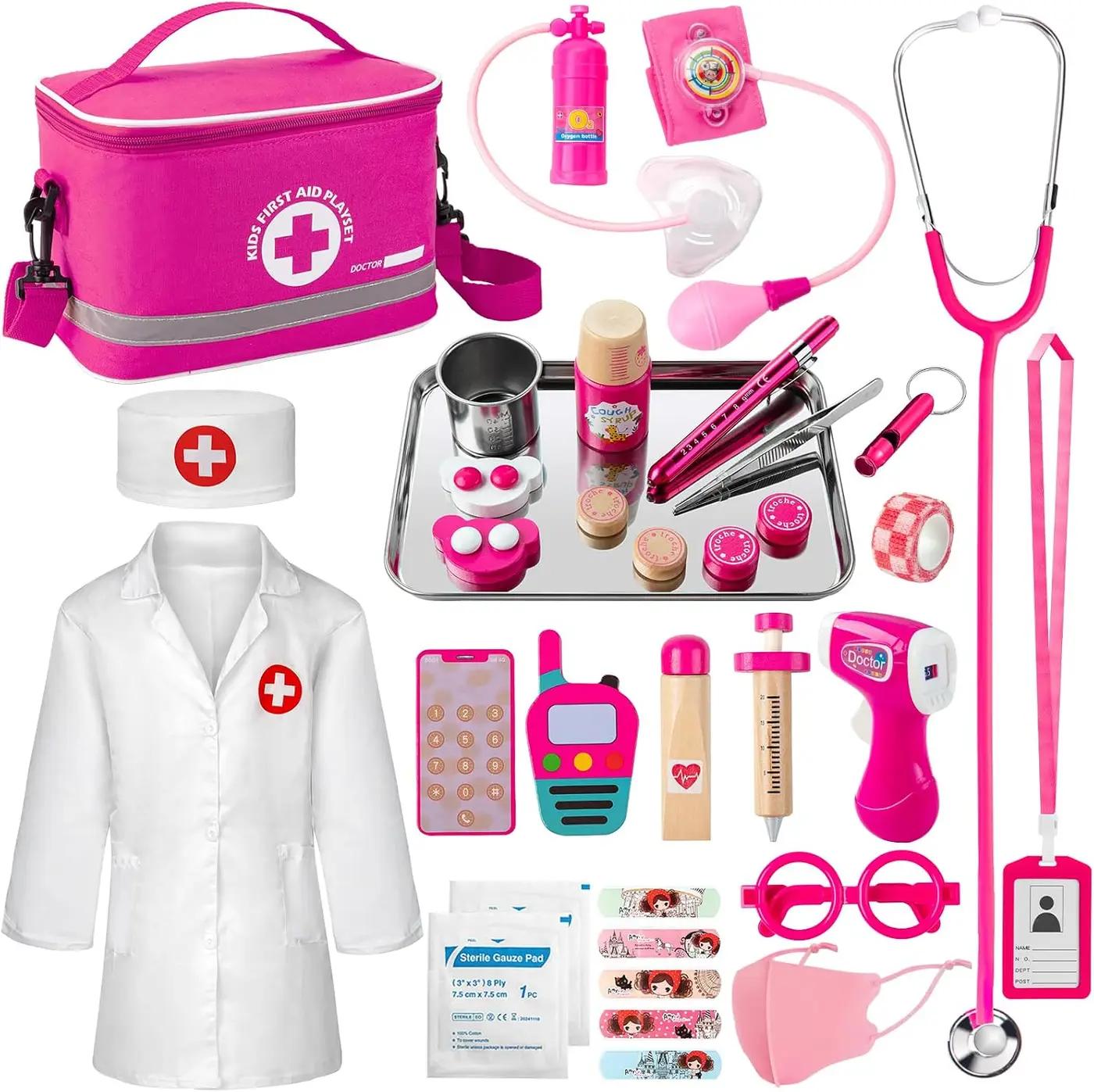 EFO SHM Doctor Kit for Kids Girls, 34 Pcs Kids Doctor Kit for Toddlers 3-5 with Medical Storage Bag &amp; Real Stethoscope, Pretend Play Set for Boys Girls Fun Role Playing Game