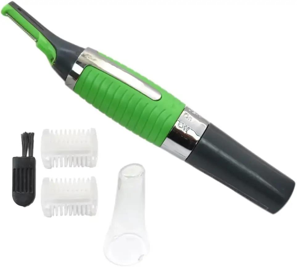 1-Pack Latest Men Nose Ear Face Neck Eyebrow Hair Mustache Beard Trimmer Shaver Clipper – Painless Facial Hair Trimmer with 2X Comb Attachments &amp; 1 Cleaning Brush for Men Women (Green)