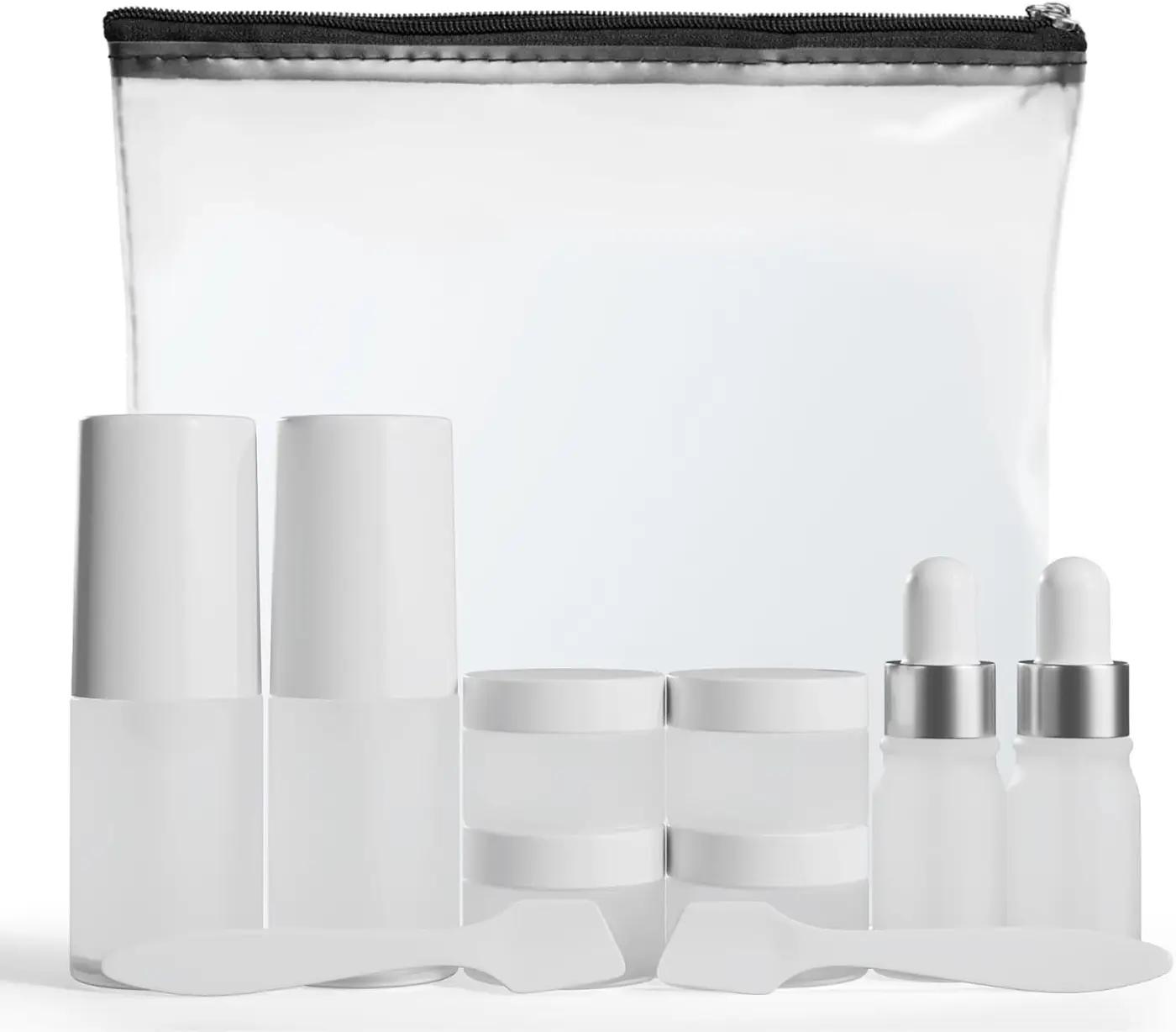 11 Piece Travel Skincare Containers Set - TSA Approved Toiletry Bag &amp; Travel Size Toiletries Bottles - Airless Pump, Dropper Bottles &amp; Travel Size Containers for Serums, Moisturizers, &amp; Oils