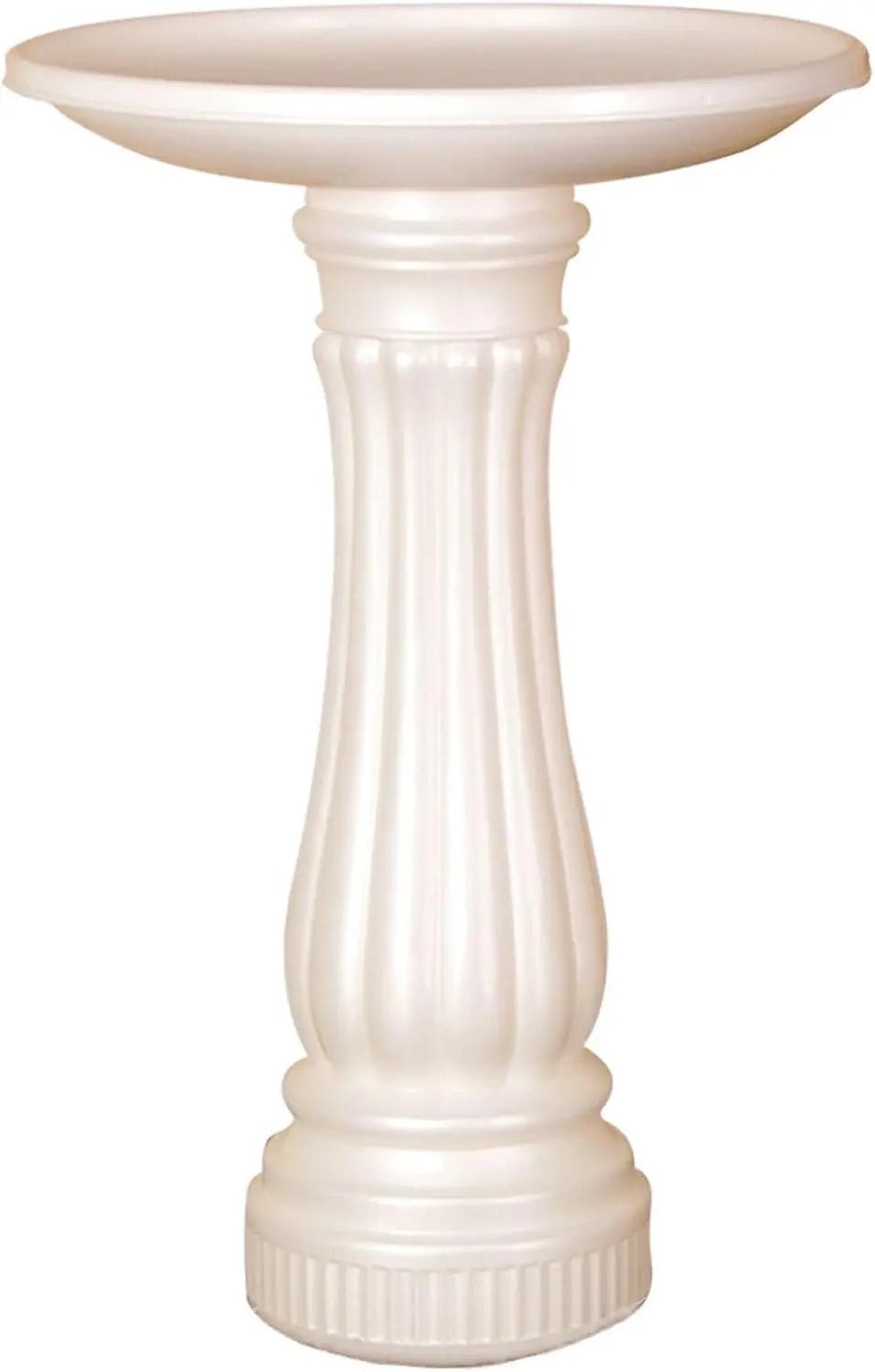 UNION PRODUCTS Bird Bath for Outside, Round Outdoor Patio Lawn and Garden Decor with Fillable Base for Stability, 17"D x 25"H, White