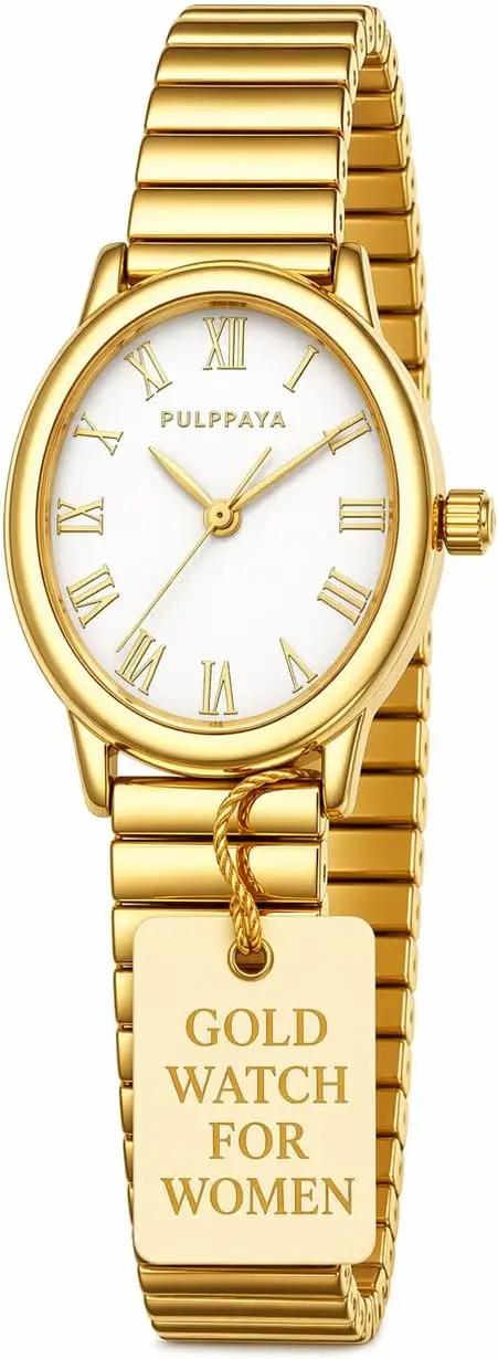 Pulppaya Gold Watch for Women, Small Dainty Vintage Luxury Watches, Reloj para Mujer, Woman Casual Dress Mini Watch, Stainless Steel Wrist