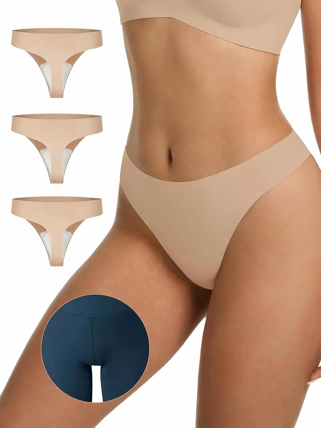 LUCKMEEY Cotton Thongs for Women Seamless Thongs for Women No Show Thong Panty Liners Workout G-String Thongs Underwear Global Recycled Standard