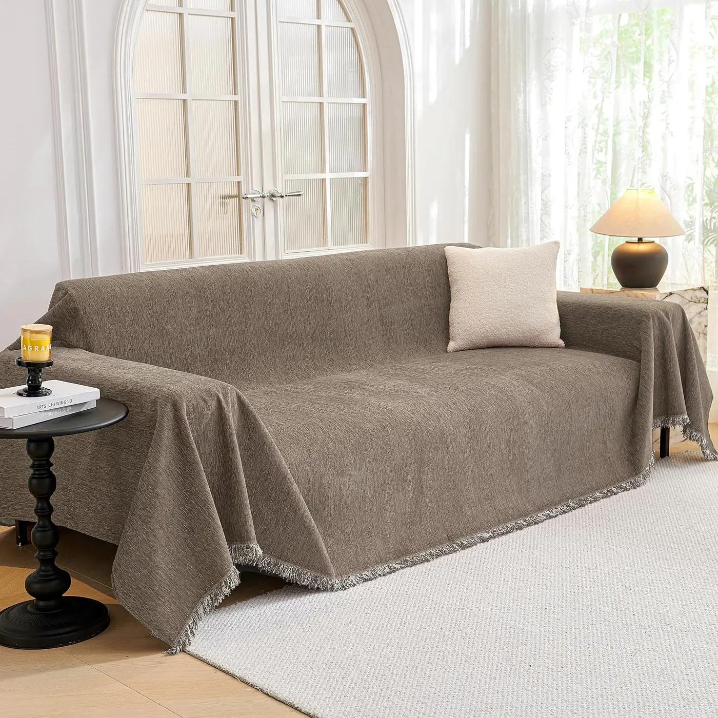 MYSKY HOME Oversized Sofa Covers Couch Covers for 3 Cushion Couch Sofa Pet Friendly, L Shaped Couch Cover Sectional Couch Cover Non Slip Furniture Protector for Kids, 91"x150", Sand