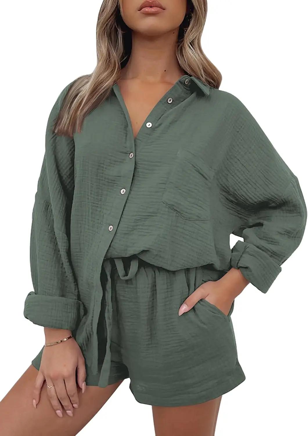 AUTOMET 2 Piece Sets For Women Lounge Wear Matching Two Piece Pajama Fashion Oversized Shirts And Shorts Spring Outfit 2026 OEKO-TEX STANDARD 100