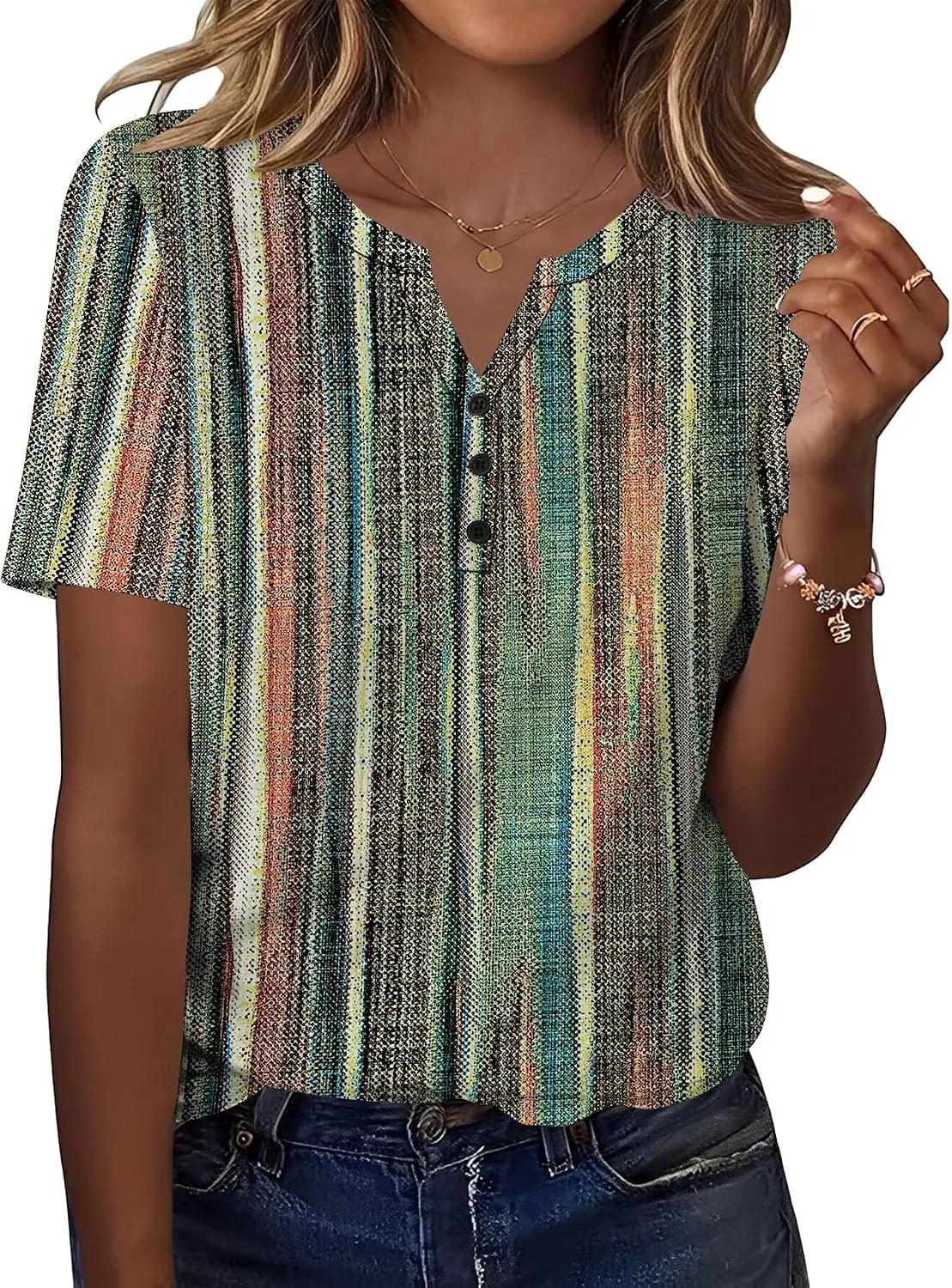 TCOT Women's Tops Dressy Casual Summer Blouses Short Sleeve Button V Neck Spring Tee Shirts